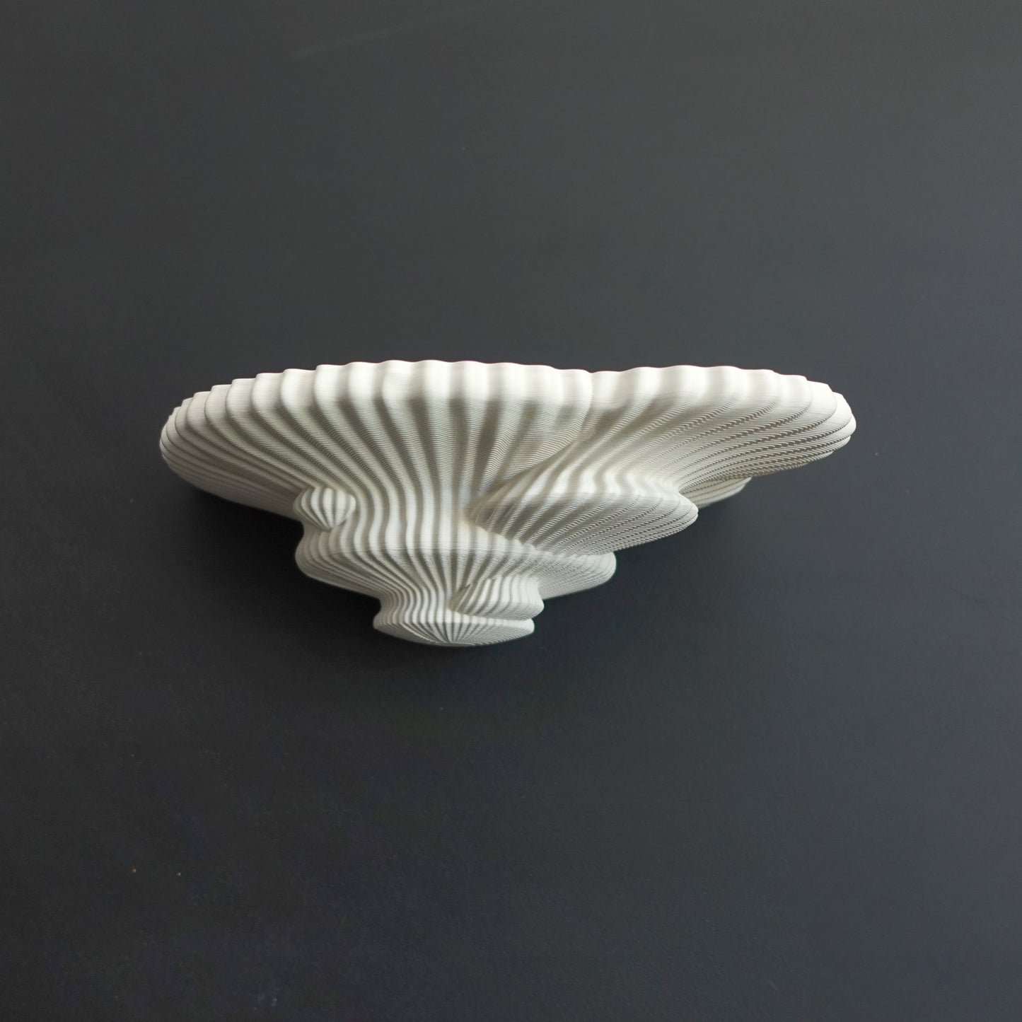3d printed mushroom-inspired wall shelf with organic sculptural design, made from white pla and includes mounting hardware and tape.