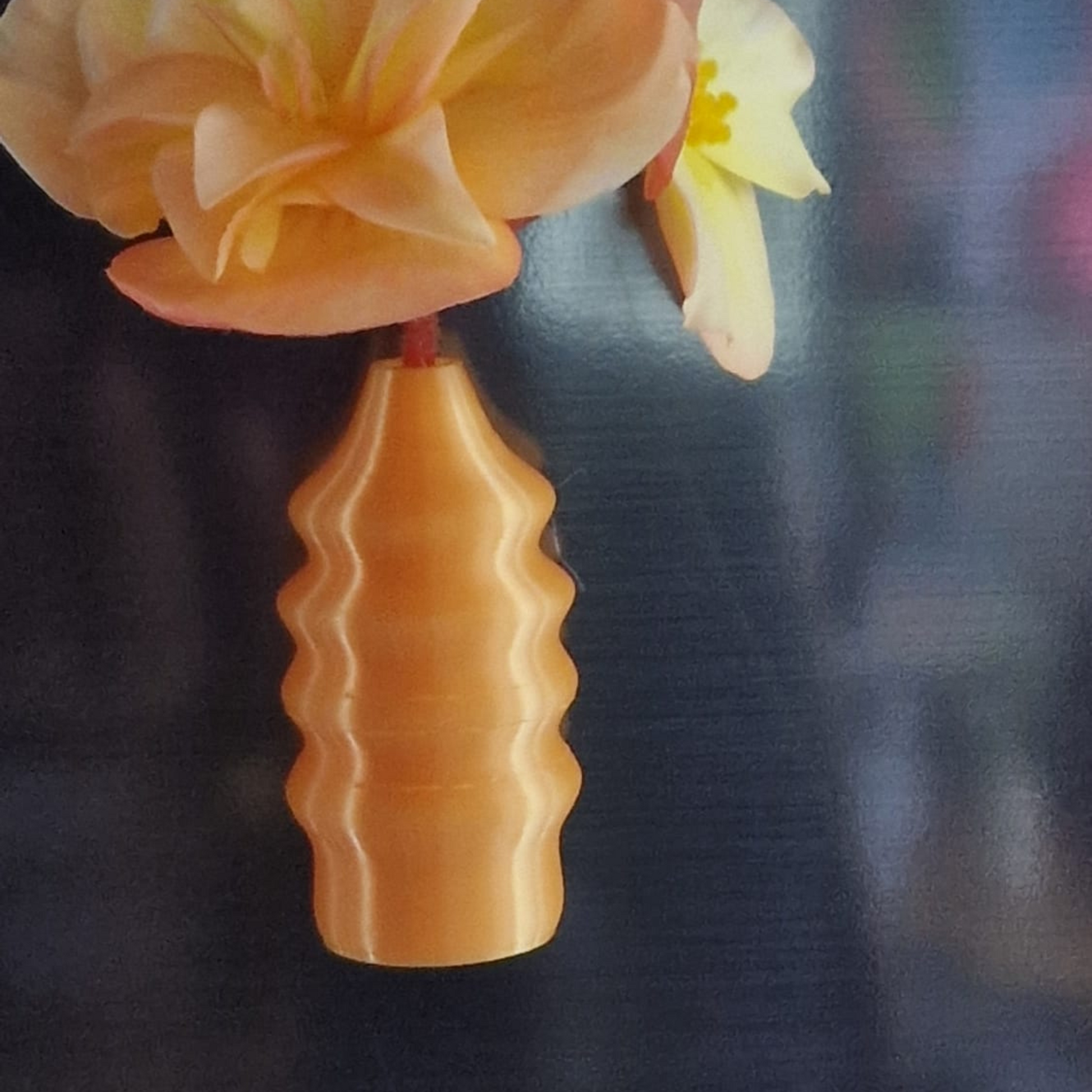 Set of 5 orange mini magnetic vases with flowers on a fridge – Halloween décor