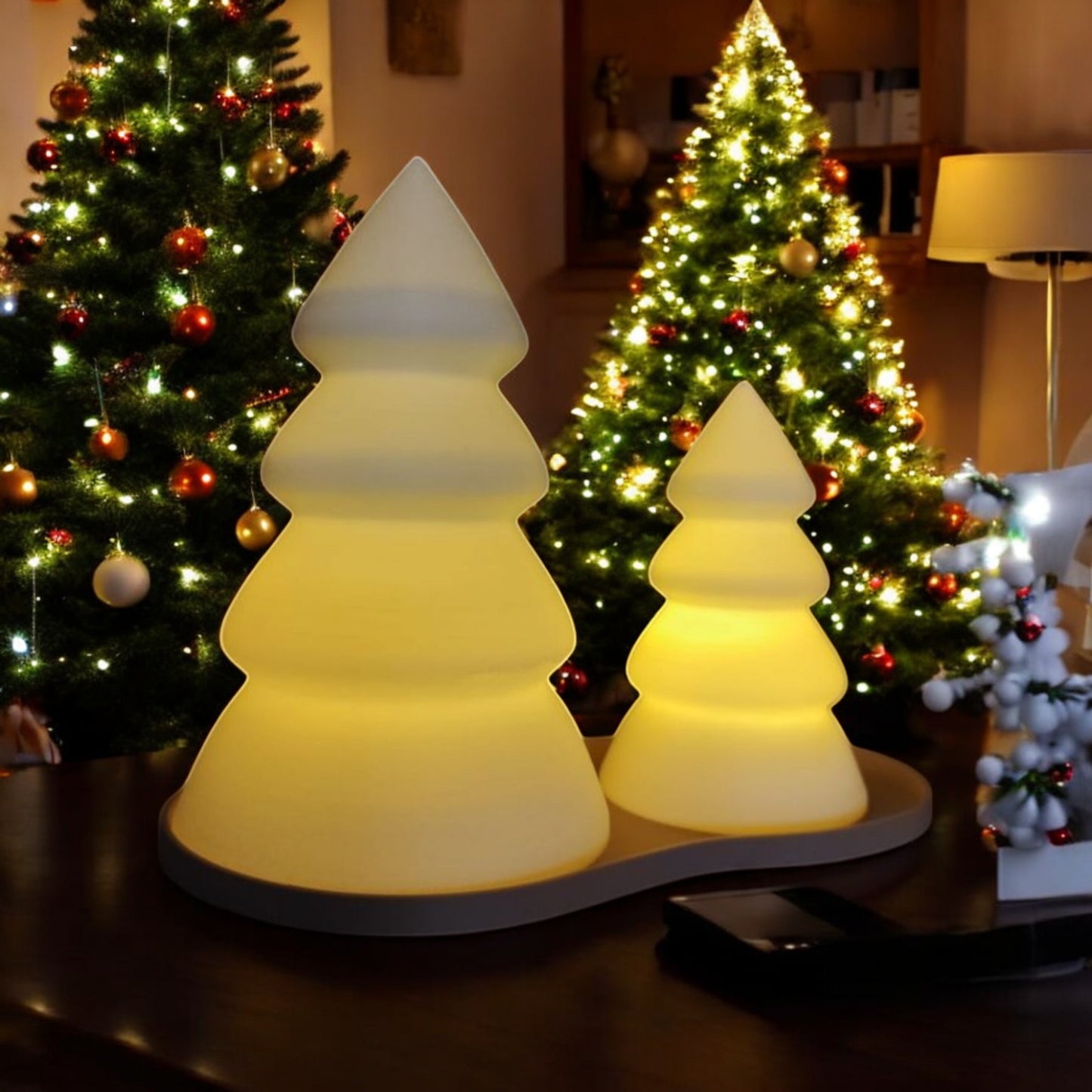 mini and large christmas trees in festive holiday design, perfect for tabletops, mantels, or desks. available individually or as a set, these decorative trees add charm to any holiday décor.