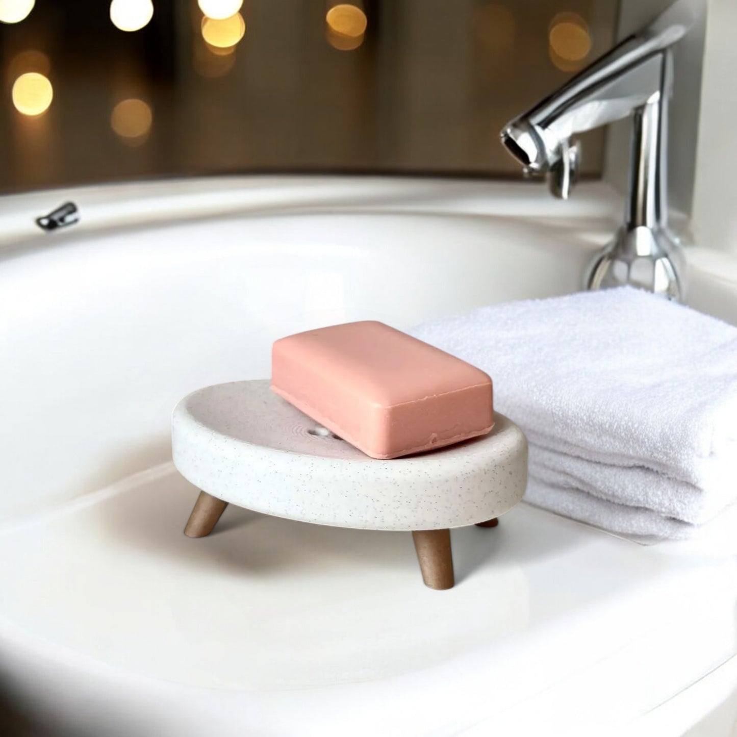 soap holder with feet and drainage holes, made from durable eco-friendly material, featuring an elevated design to keep soap dry and fresh, perfect for bathrooms, kitchens, or laundry rooms.