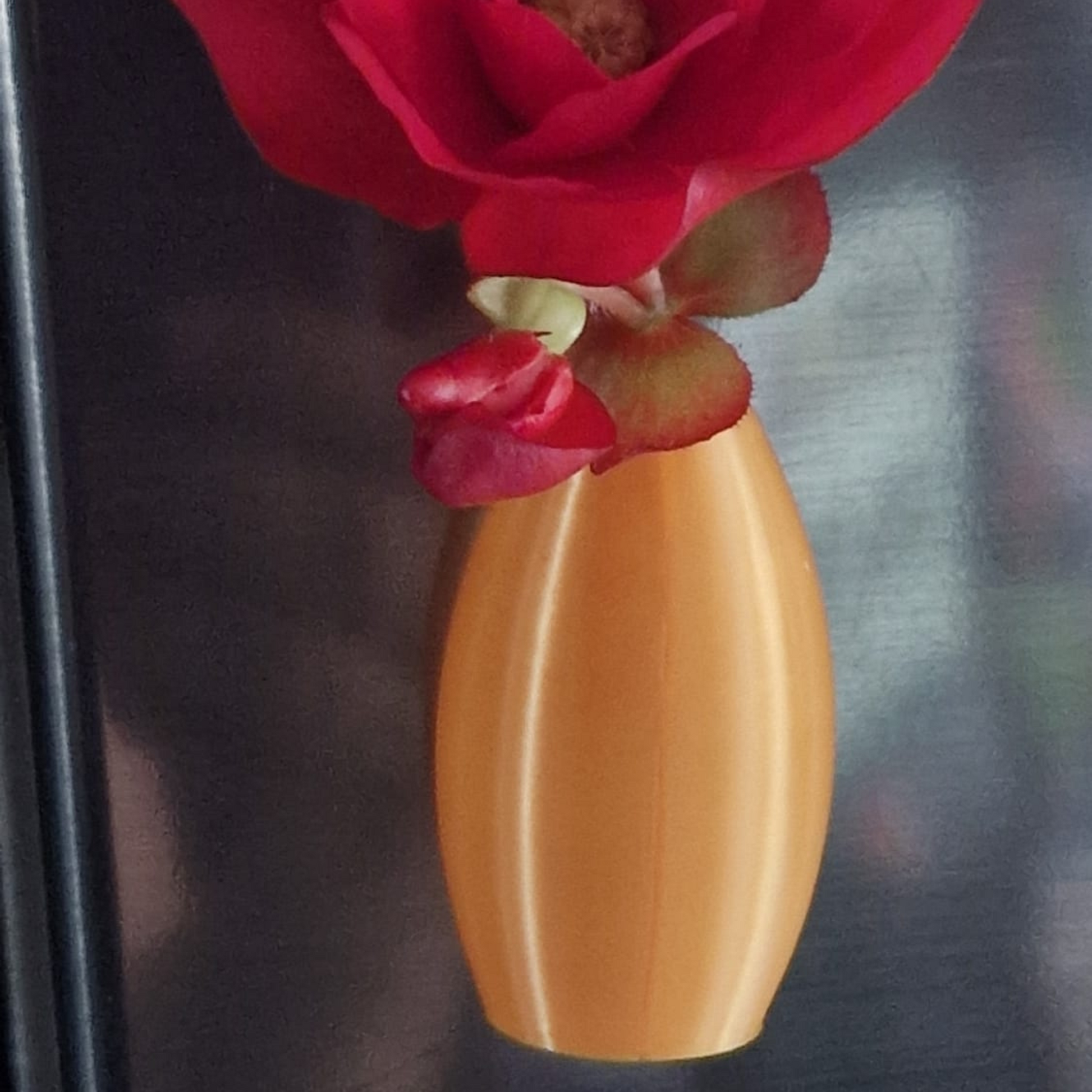 Set of 5 orange mini magnetic vases with flowers on a fridge – Halloween décor
