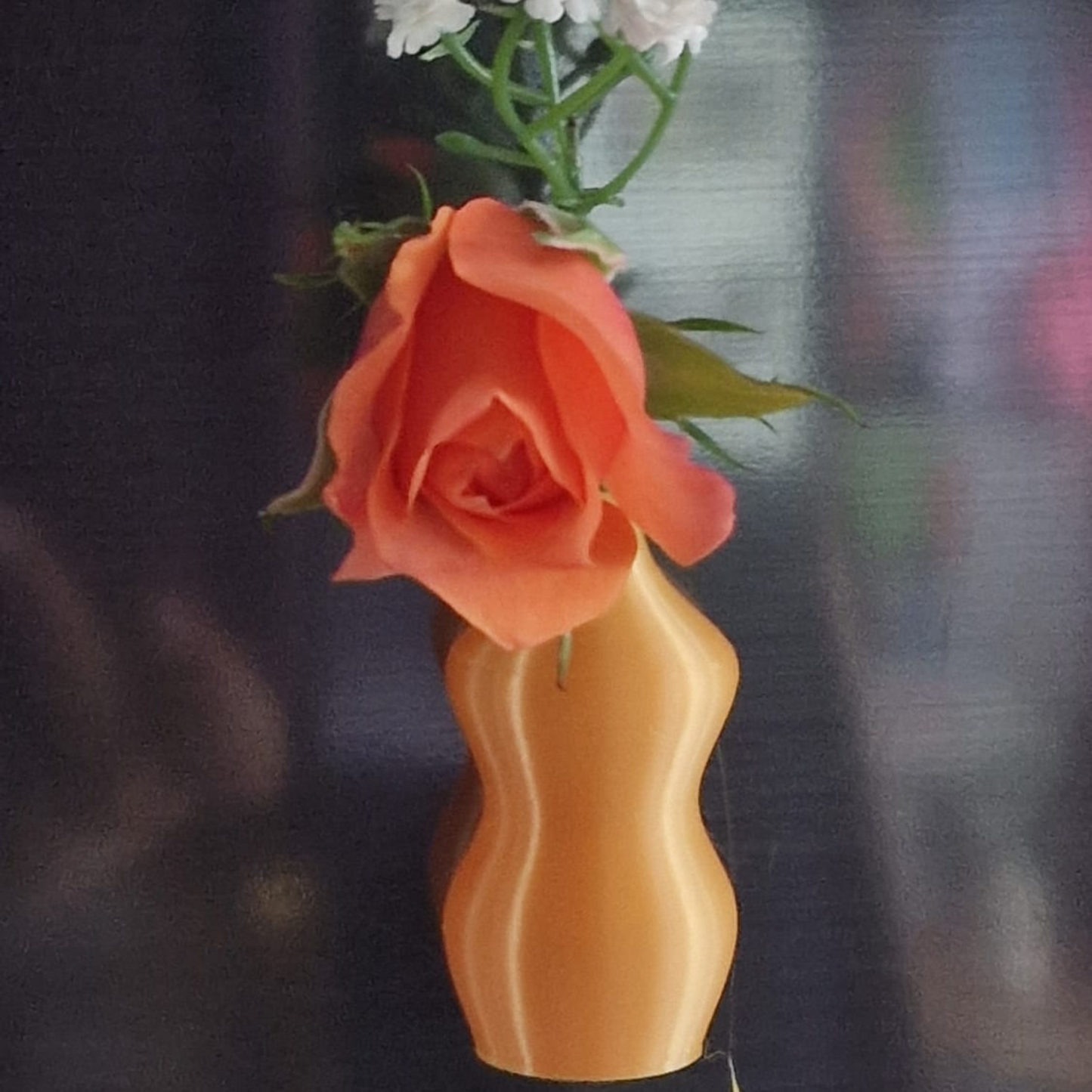 set of 5 orange mini magnetic vases with flowers on a fridge – halloween décor