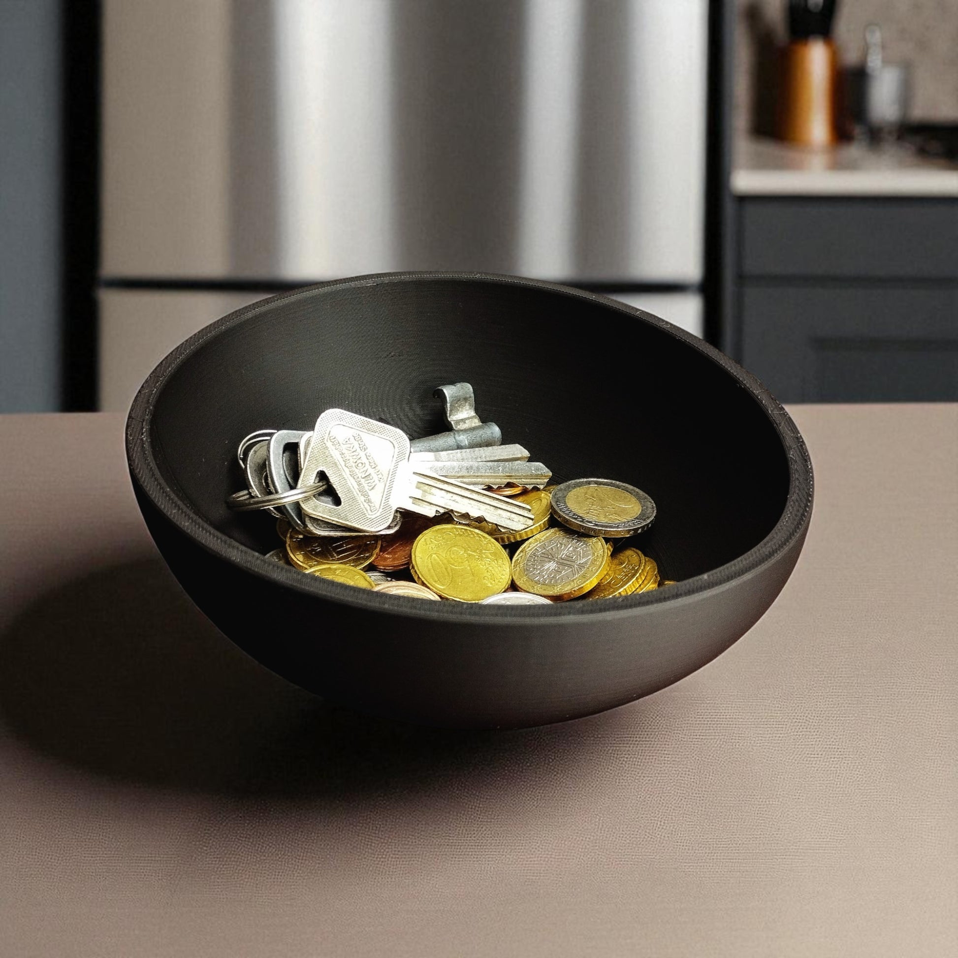 A uniquely designed bowl resembling a slightly crooked egg, perfect for use as a key holder, snack bowl, or fruit bowl, adding a touch of modern charm to any space.