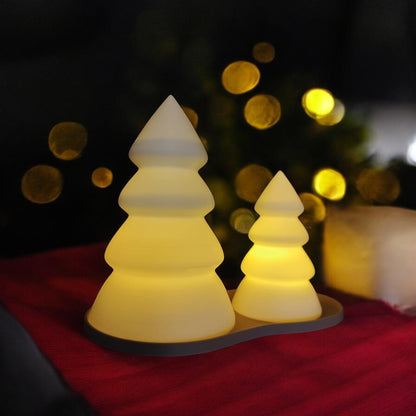 Personalised Christmas tree tealight candle holder set with tray, glowing LED light decor in small and large sizes, festive table centerpiece for holiday home decoration