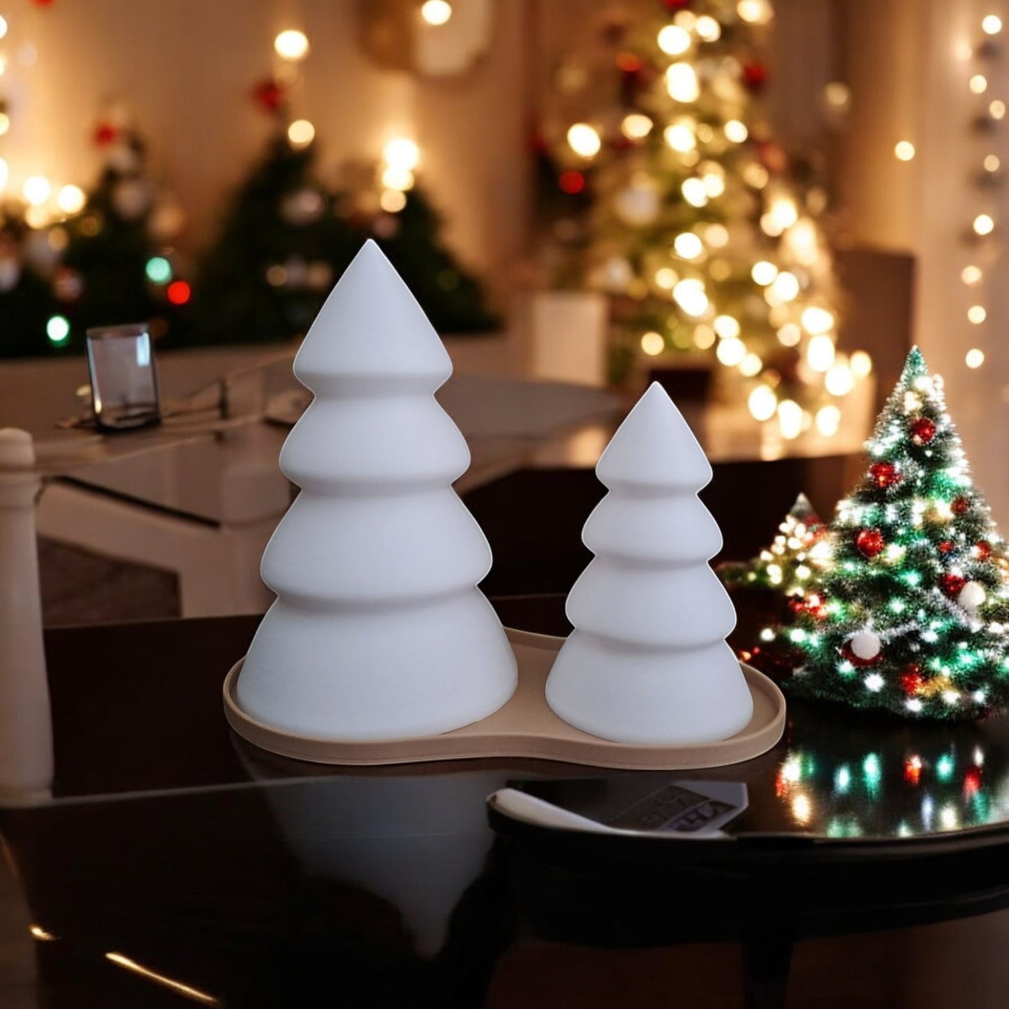 christmas tree set with tray festive mini tabletop holiday décor available individually or as a complete set