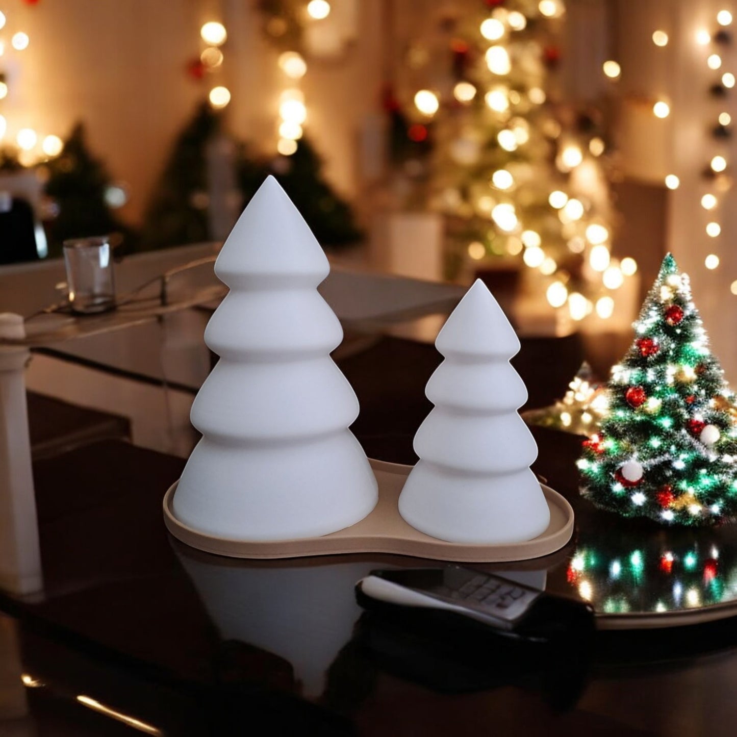 christmas tree set with tray festive mini tabletop holiday décor available individually or as a complete set