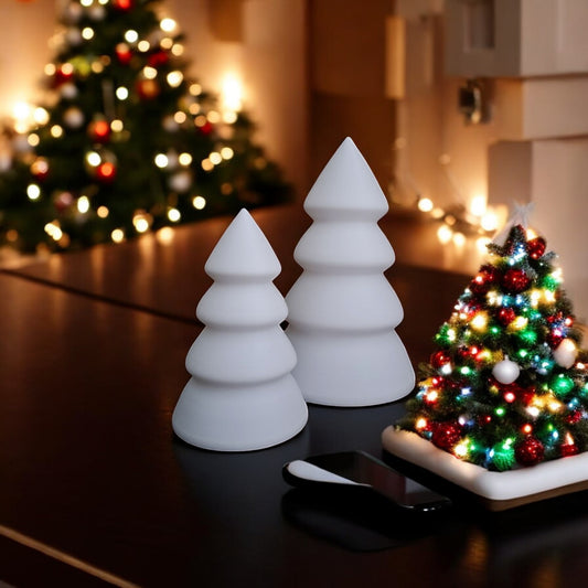 Mini and Large Christmas Trees in festive holiday design, perfect for tabletops, mantels, or desks. Available individually or as a set, these decorative trees add charm to any holiday décor.