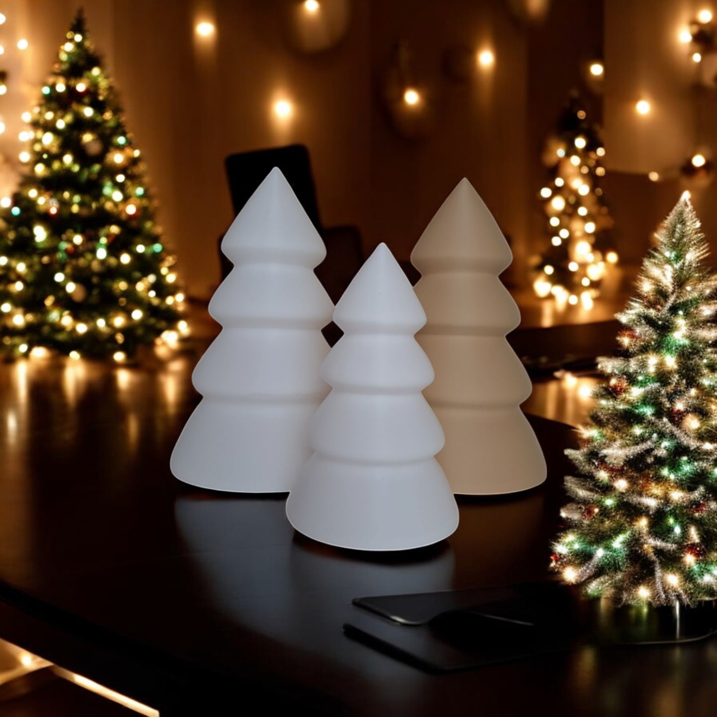 mini and large christmas trees in festive holiday design, perfect for tabletops, mantels, or desks. available individually or as a set, these decorative trees add charm to any holiday décor.