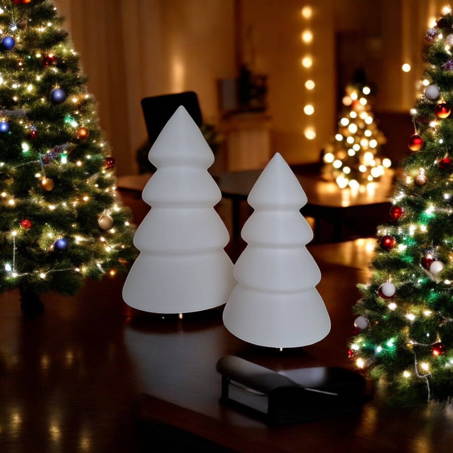 mini and large christmas trees in festive holiday design, perfect for tabletops, mantels, or desks. available individually or as a set, these decorative trees add charm to any holiday décor.