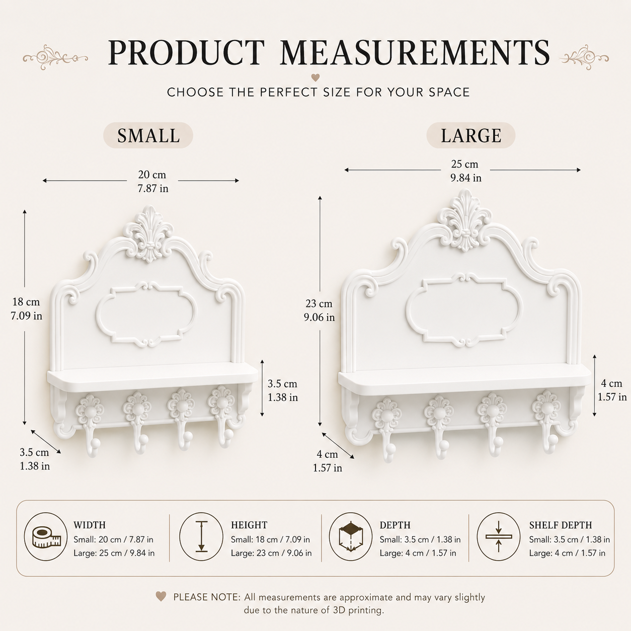 personalised caramel key holder for wall with four matching hooks, small entryway shelf and ornate vintage design, customised with family name and established date.