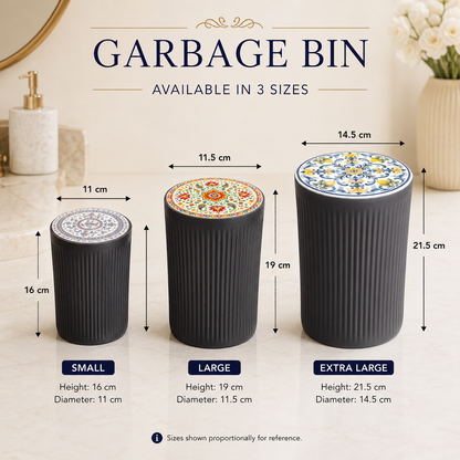 Custom Traditional Motif Bathroom Bin, Decorative Tile Inspired Trash Can, Personalised Vanity Waste Basket, Cultural Pattern Bathroom