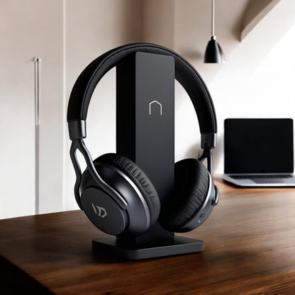 Sleek rectangular headphone stand with a modern minimalist design, featuring a small notch for hanging headphones—ideal for desk organization, gaming setups, or home offices.