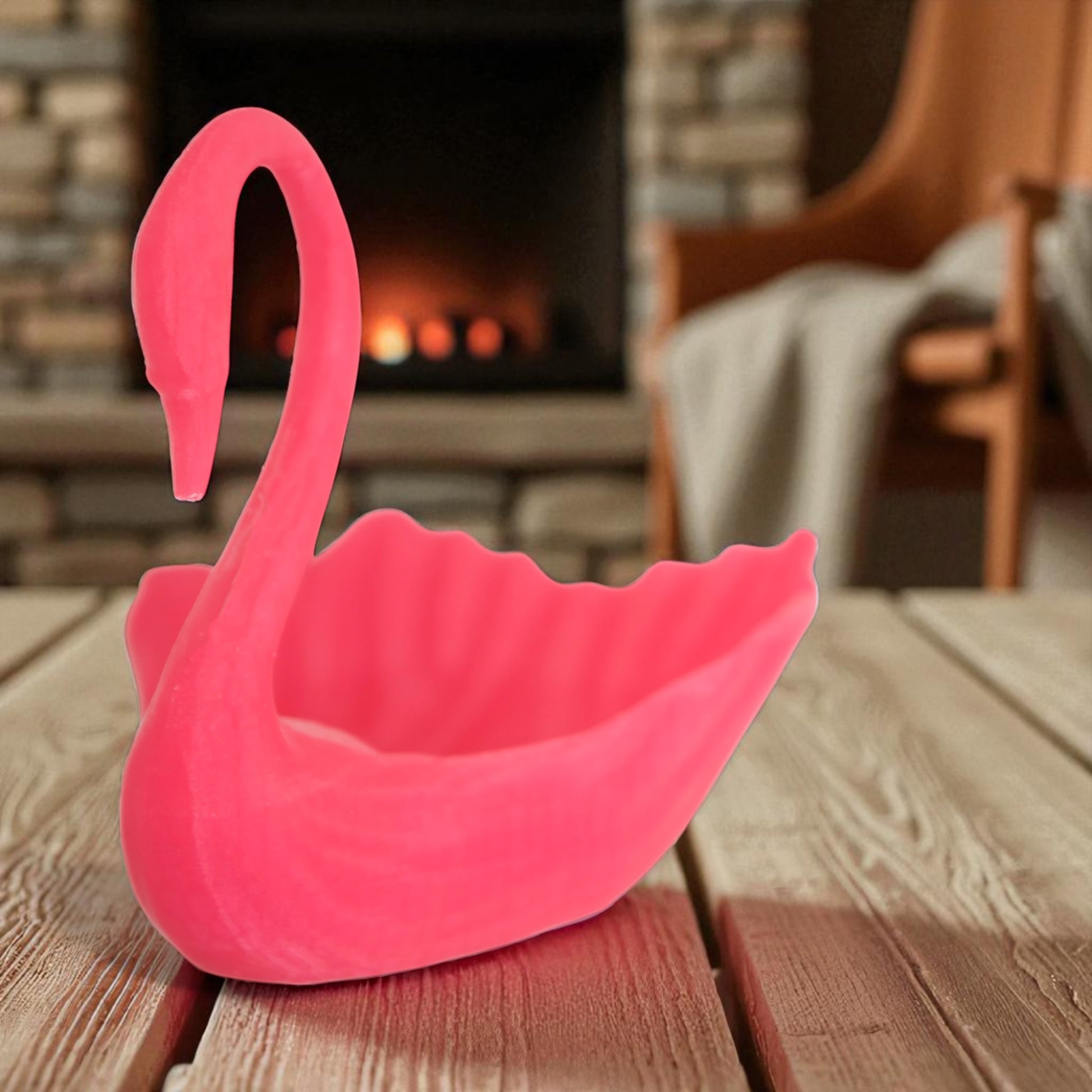 Elegant 3D printed Swan-shaped jewelry tray in a minimalist style, designed to hold rings, earrings, and small accessories. The swan's graceful neck curves upward, adding a decorative and functional touch to vanities and dressers.