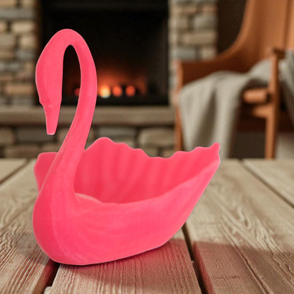 Elegant 3D printed Swan-shaped jewelry tray in a minimalist style, designed to hold rings, earrings, and small accessories. The swan's graceful neck curves upward, adding a decorative and functional touch to vanities and dressers.
