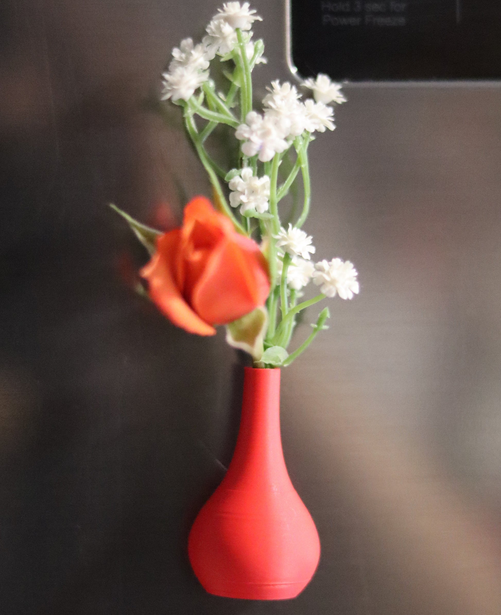 Set of 5 red and white magnetic mini Christmas vases displayed on a fridge – modern holiday home décor