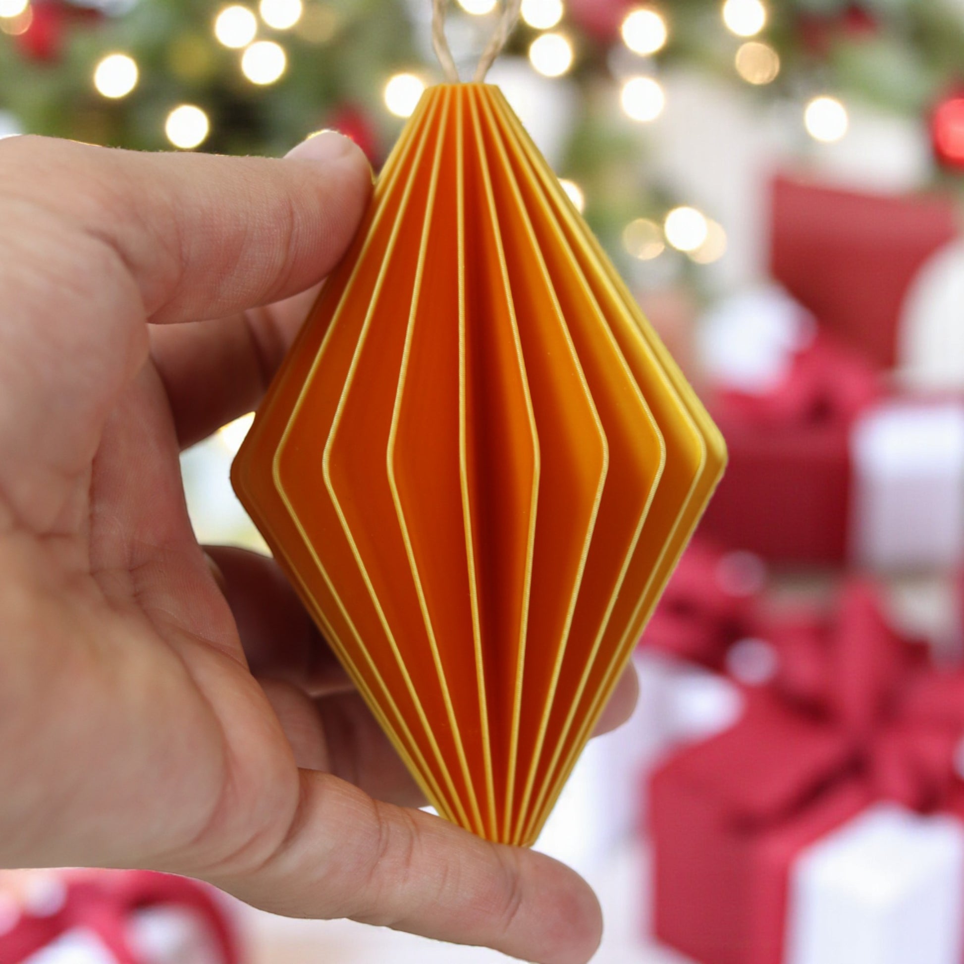 Handmade 3D printed ellipse ornament in warm brown tone – minimalist style