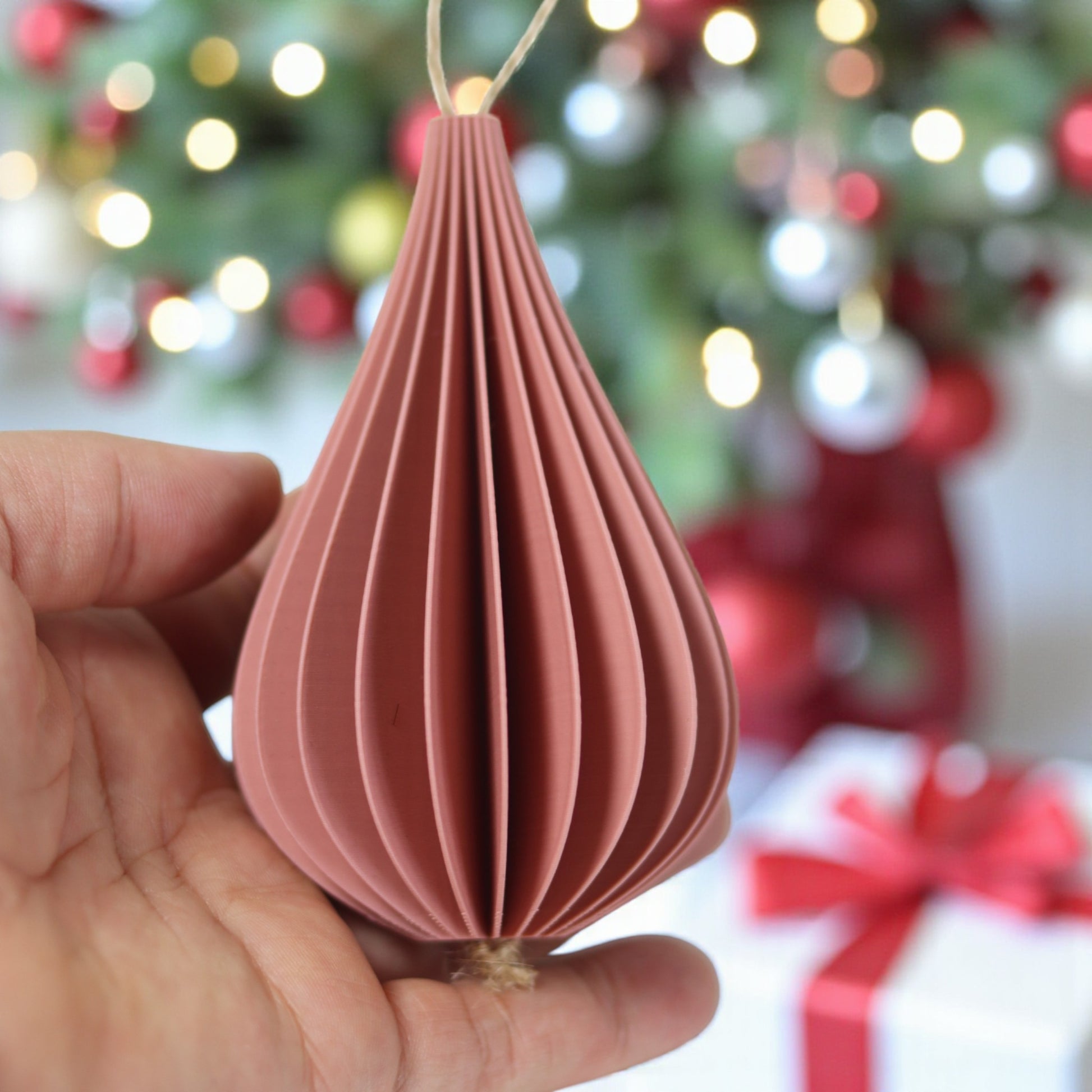 Handmade 3D printed ellipse ornament in warm brown tone – minimalist style
