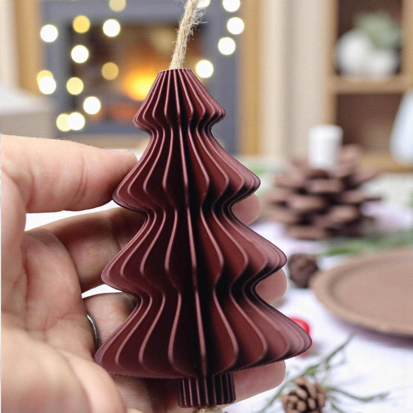 handmade 3d printed ellipse ornament in warm brown tone – minimalist style
