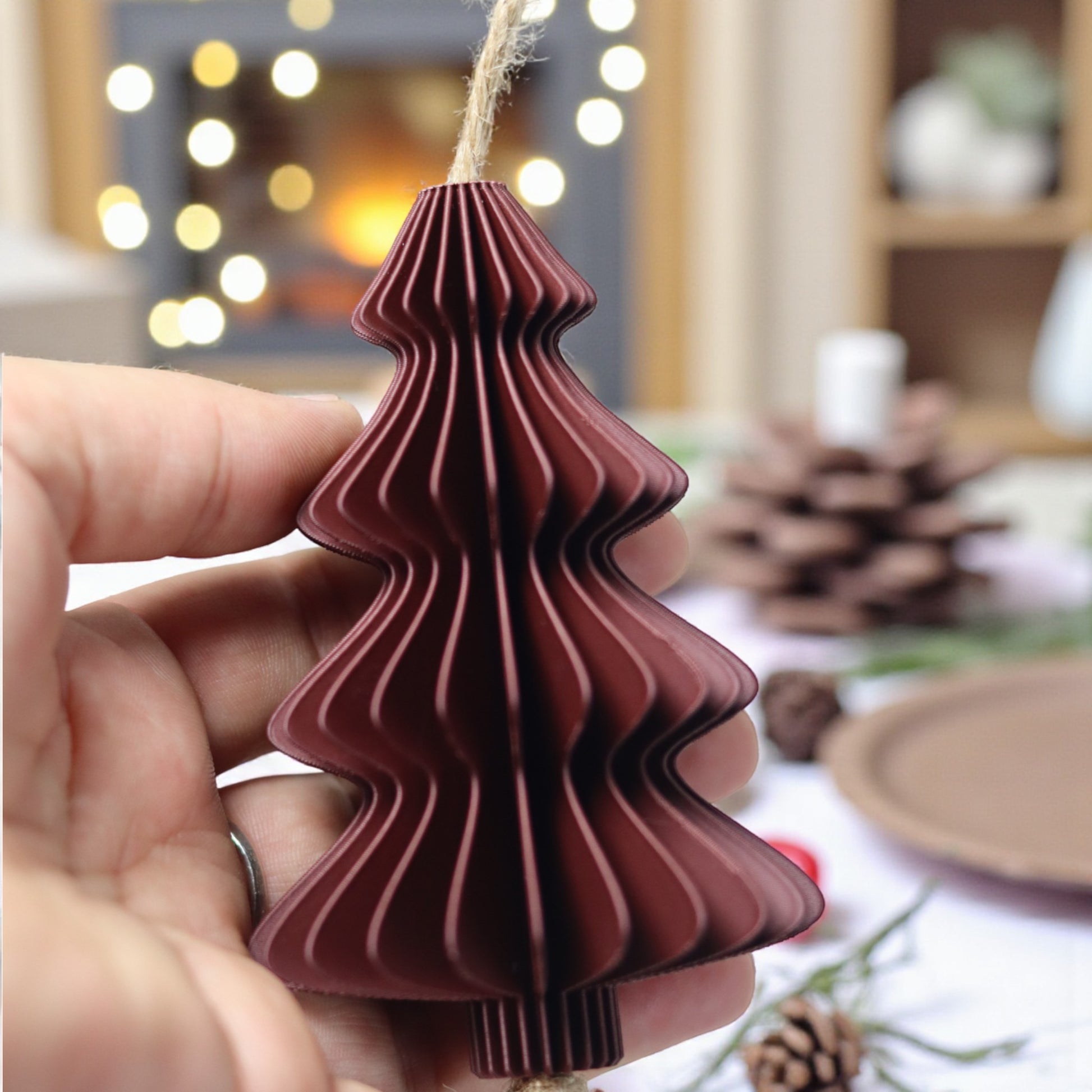 Handmade 3D printed ellipse ornament in warm brown tone – minimalist style