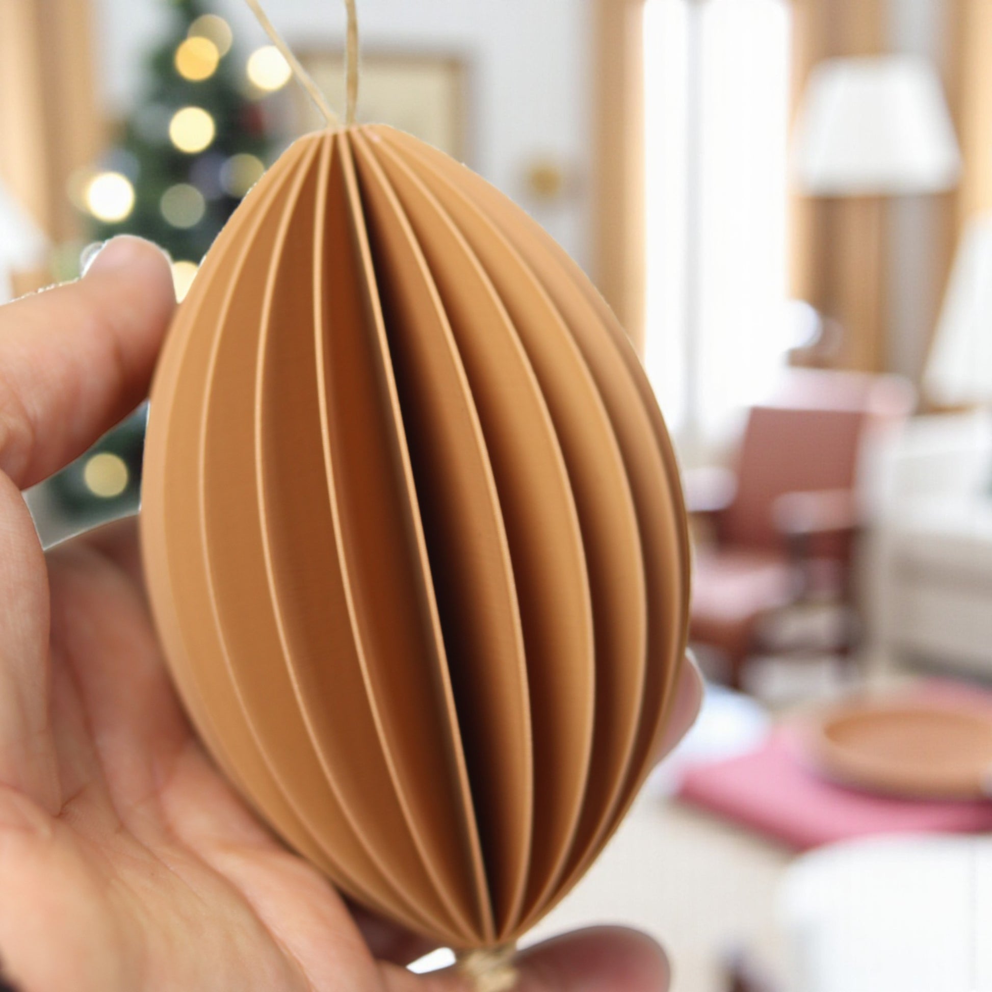 Handmade 3D printed ellipse ornament in warm brown tone – minimalist style