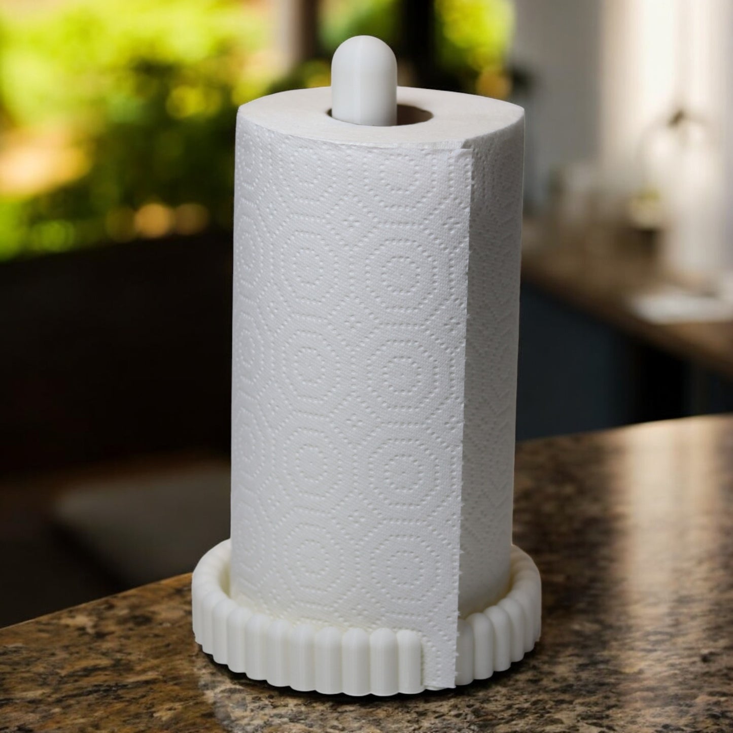 vertical free-standing kitchen towel holder on countertop