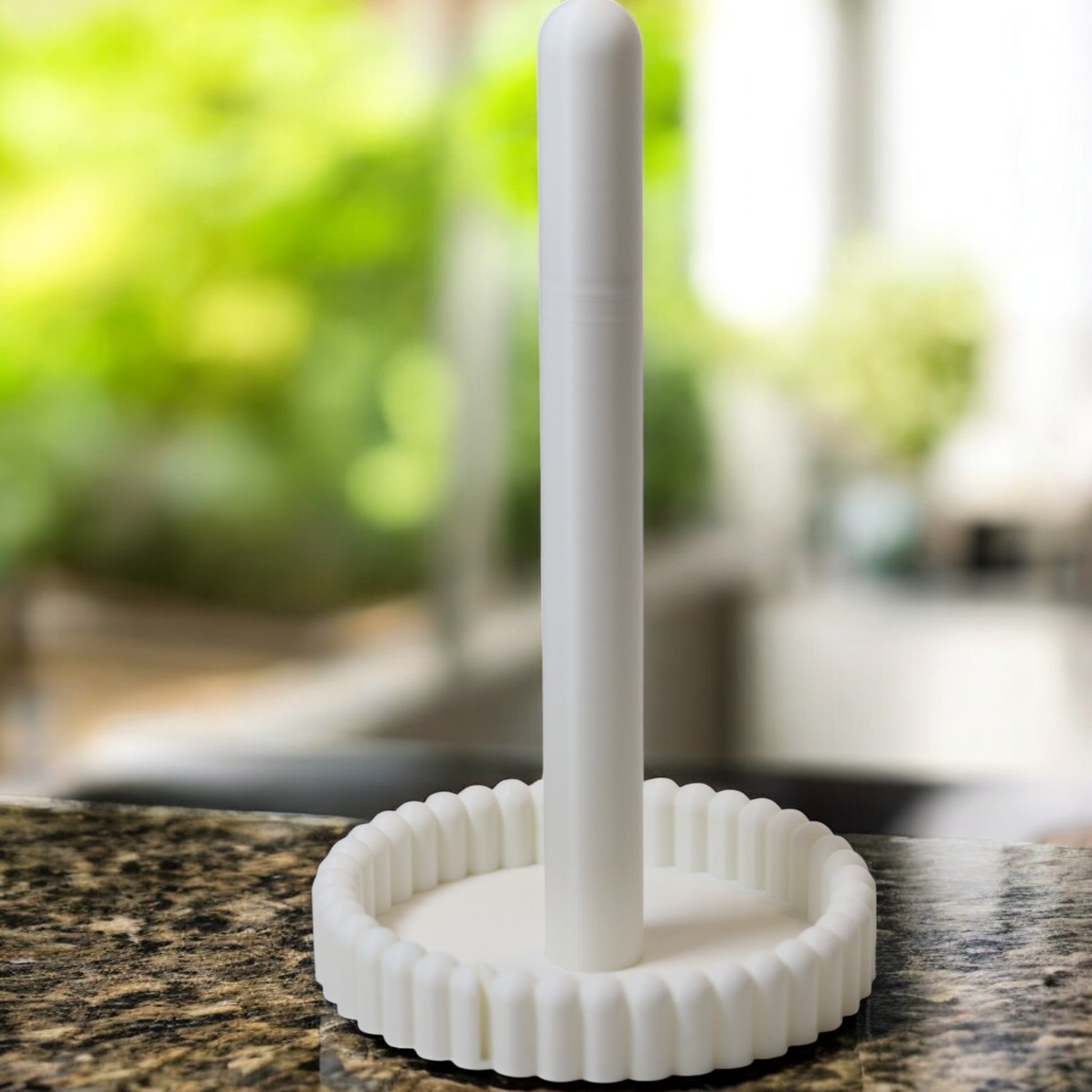 vertical free-standing kitchen towel holder on countertop