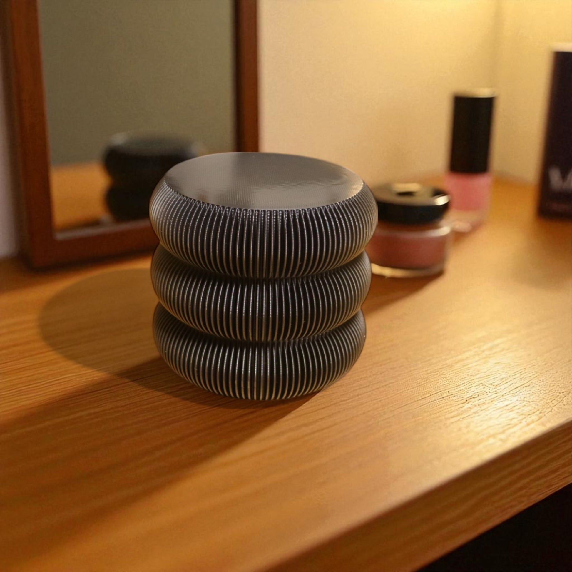 Set of elegant vanity jars in three different sizes, perfect for organizing cosmetics or accessories; available for purchase individually or as a complete set to enhance any bathroom or dressing table decor.