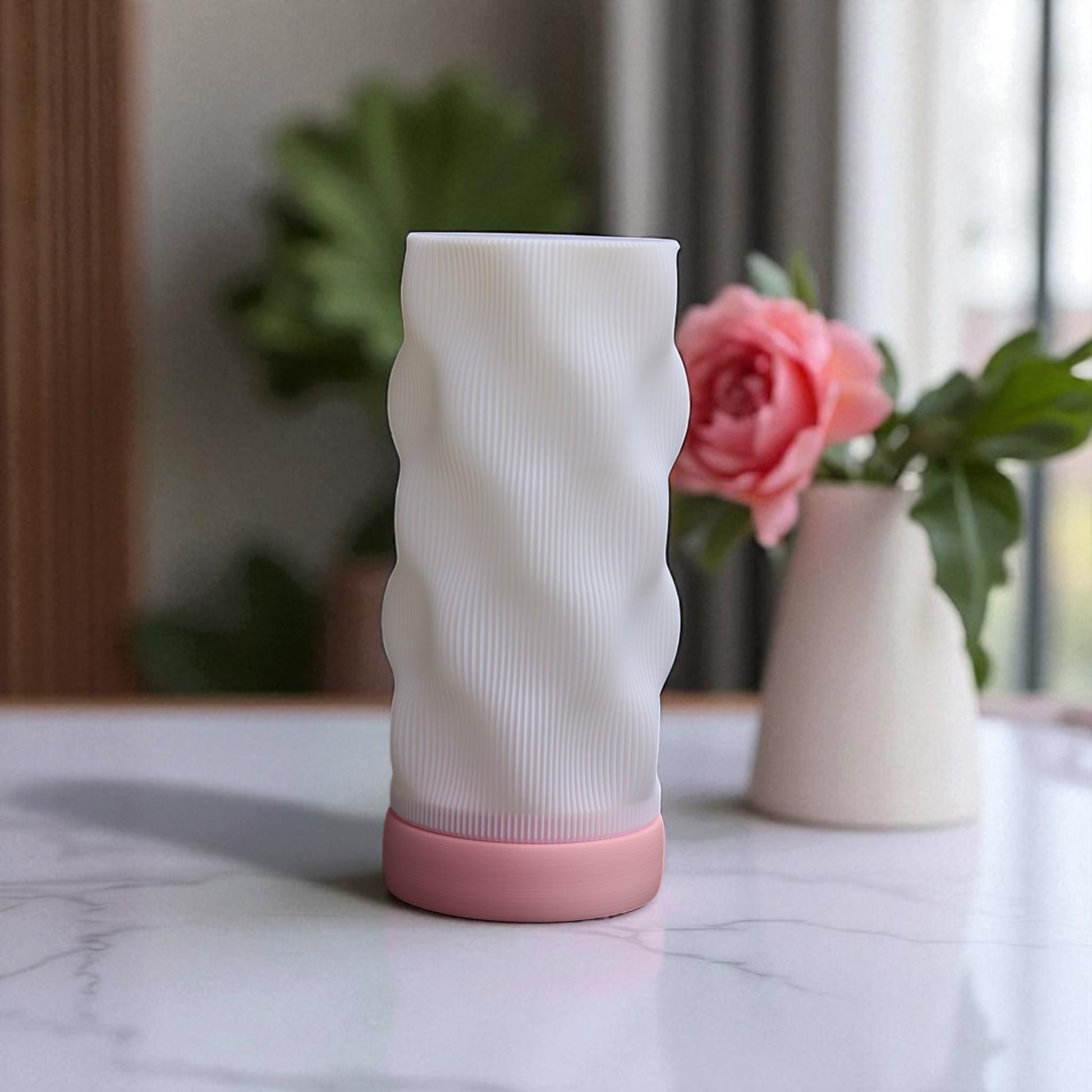 Bedside lamp with USB cable, white shade and coloured base, perfect for living room, bedroom, or nursery.