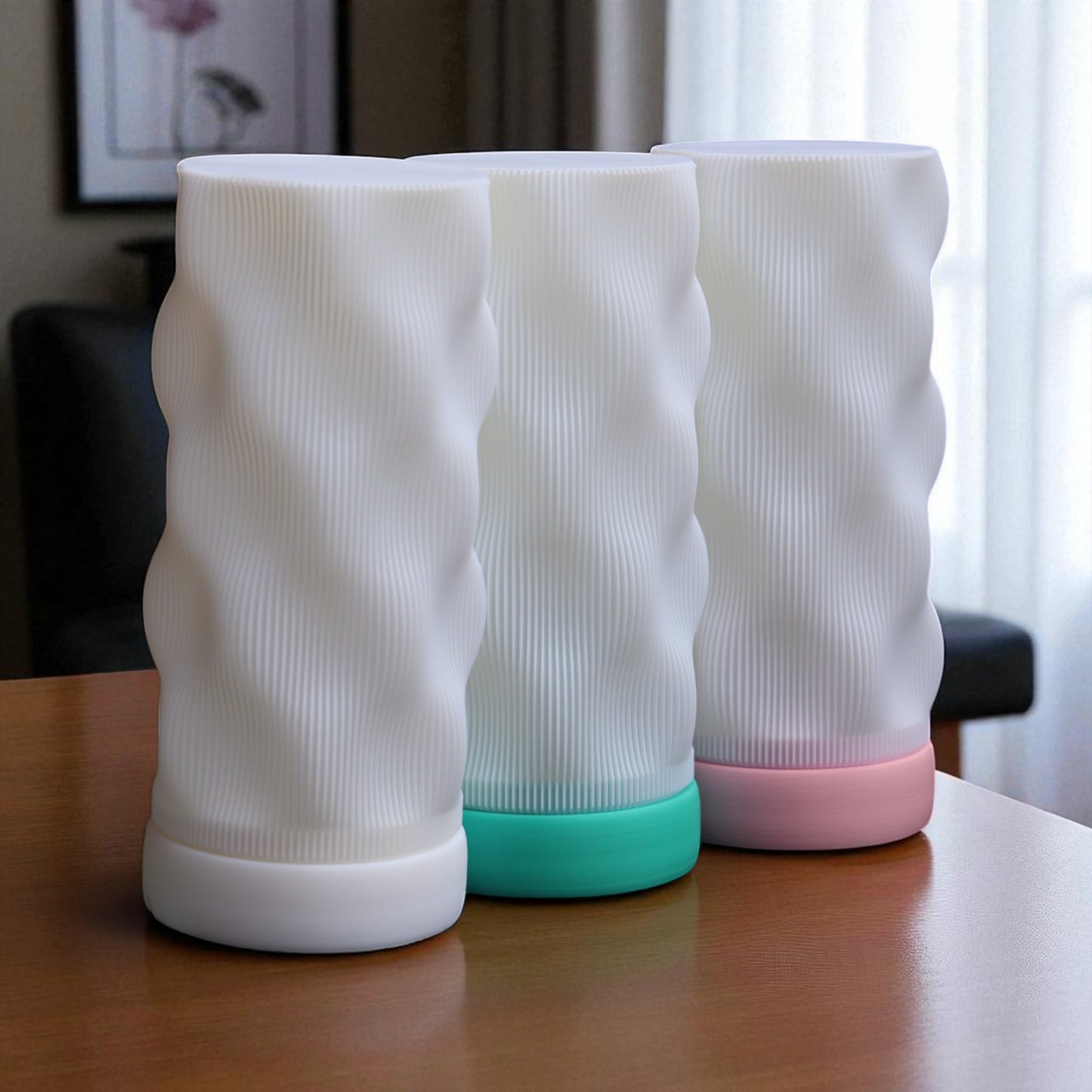 bedside lamp with usb cable, white shade and coloured base, perfect for living room, bedroom, or nursery.