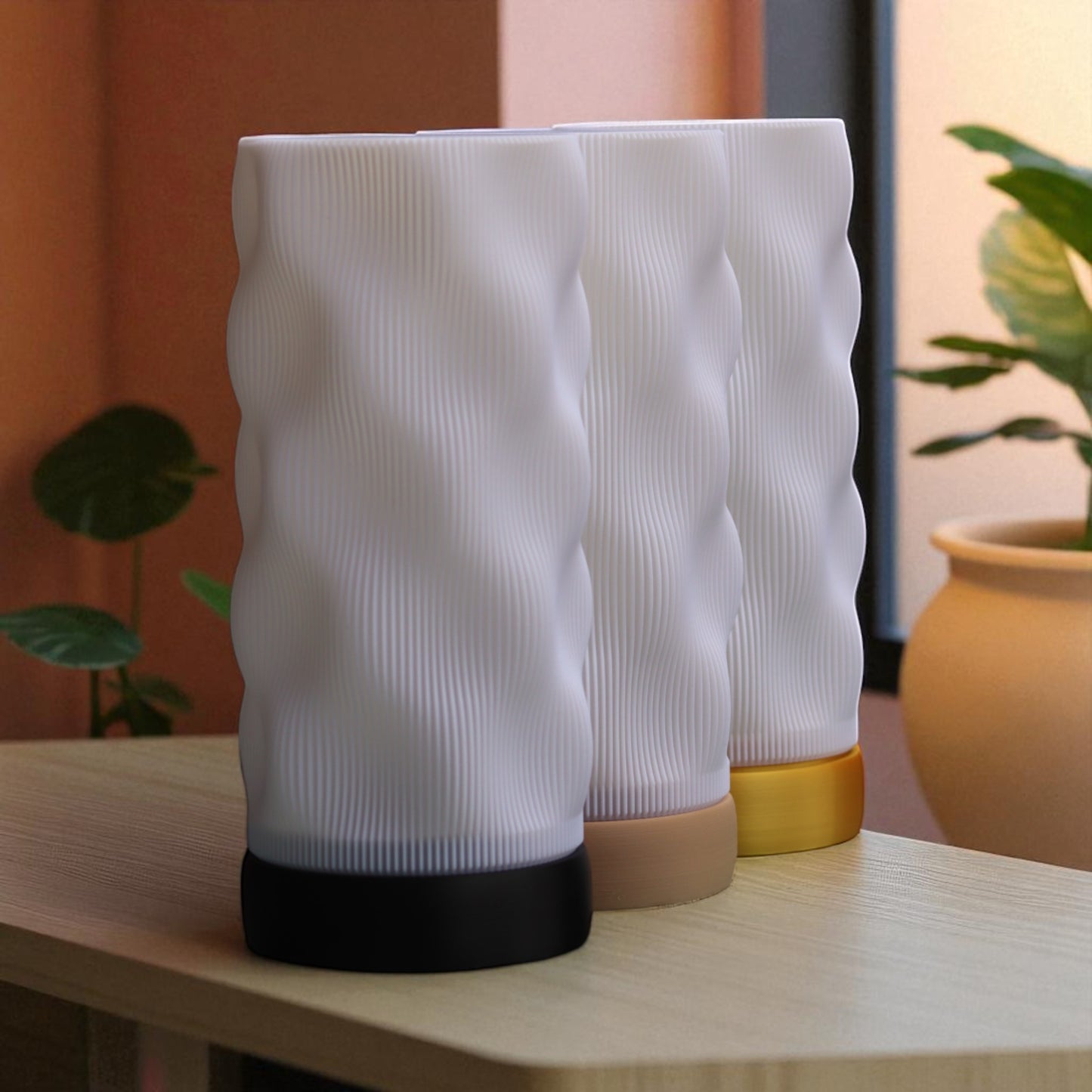 bedside lamp with usb cable, white shade and coloured base, perfect for living room, bedroom, or nursery.