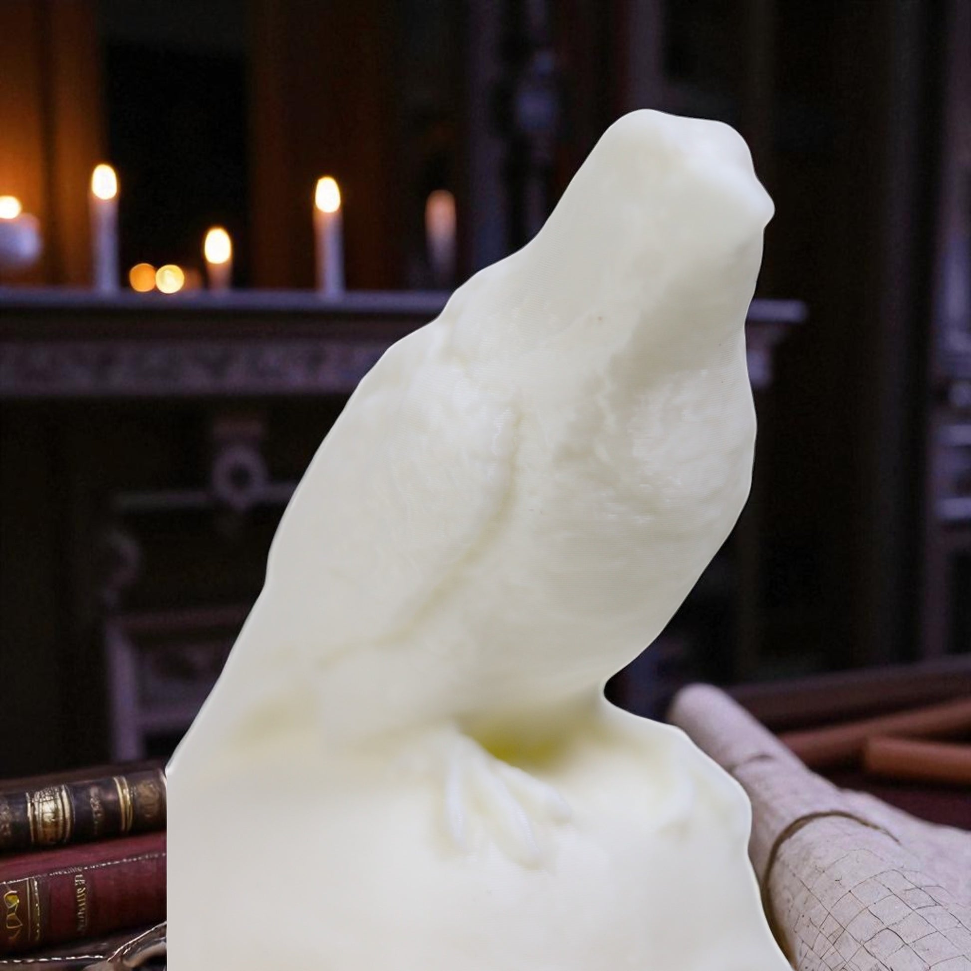Gothic raven perched on a skull statue—handmade Halloween decor figurine for mantel, bookshelf or altar, dark academia style