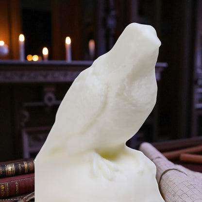 Gothic raven perched on a skull statue—handmade Halloween decor figurine for mantel, bookshelf or altar, dark academia style