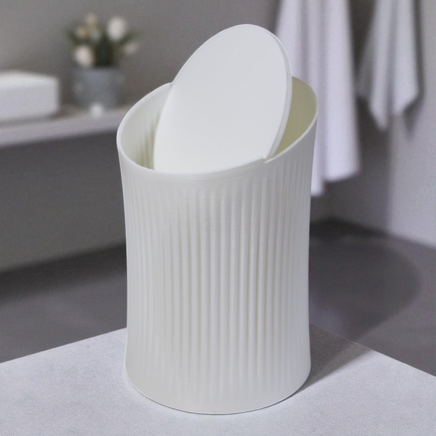 small trash can for cotton pads, tissues, and desk clutter, minimalist design
