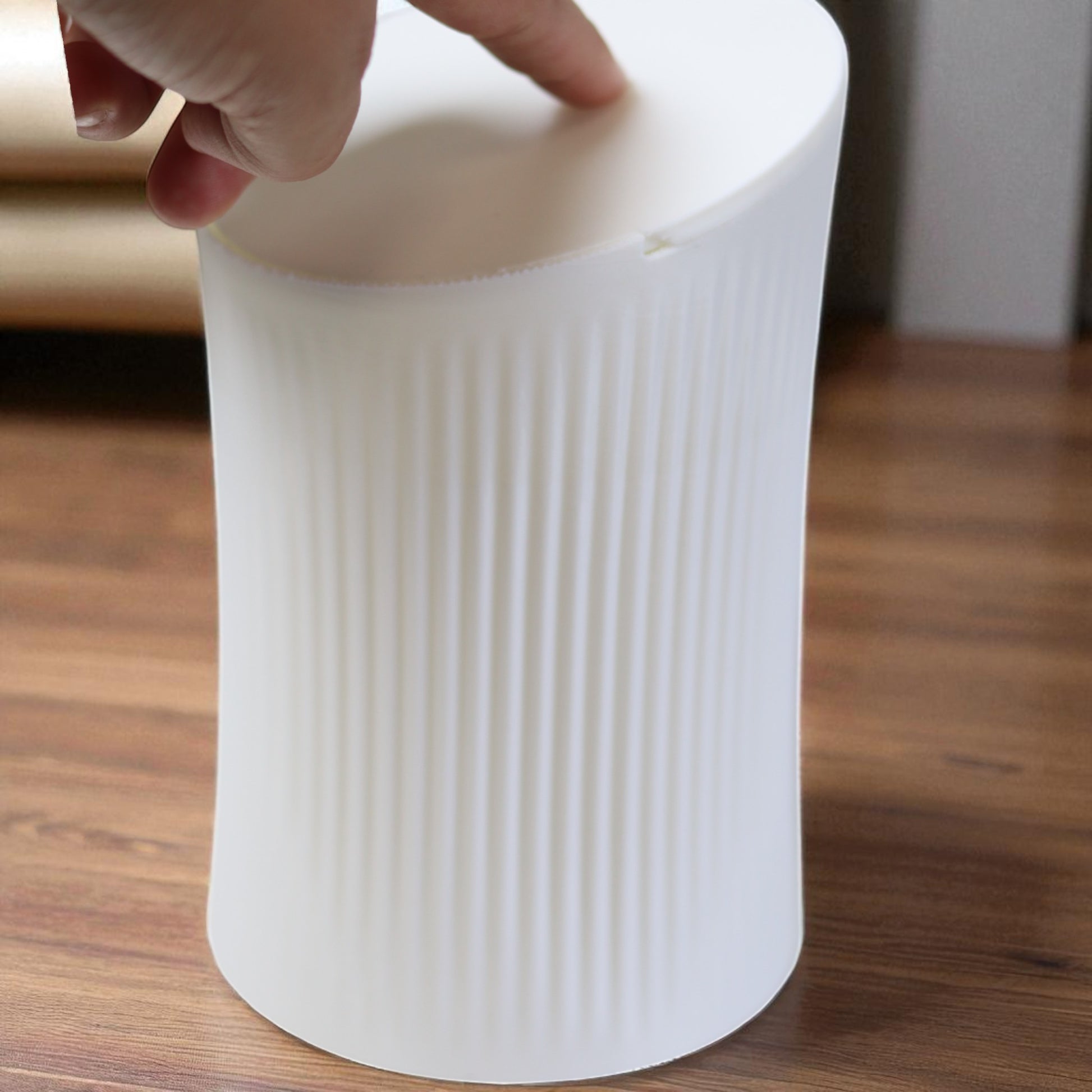 Small trash can for cotton pads, tissues, and desk clutter, minimalist design