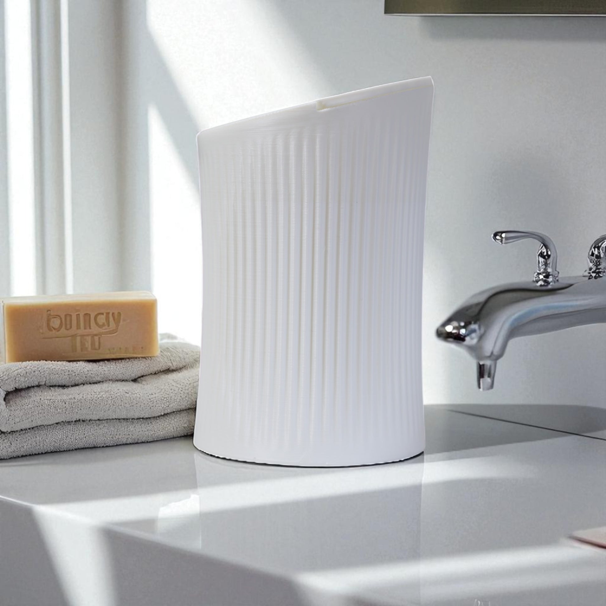Small trash can for cotton pads, tissues, and desk clutter, minimalist design