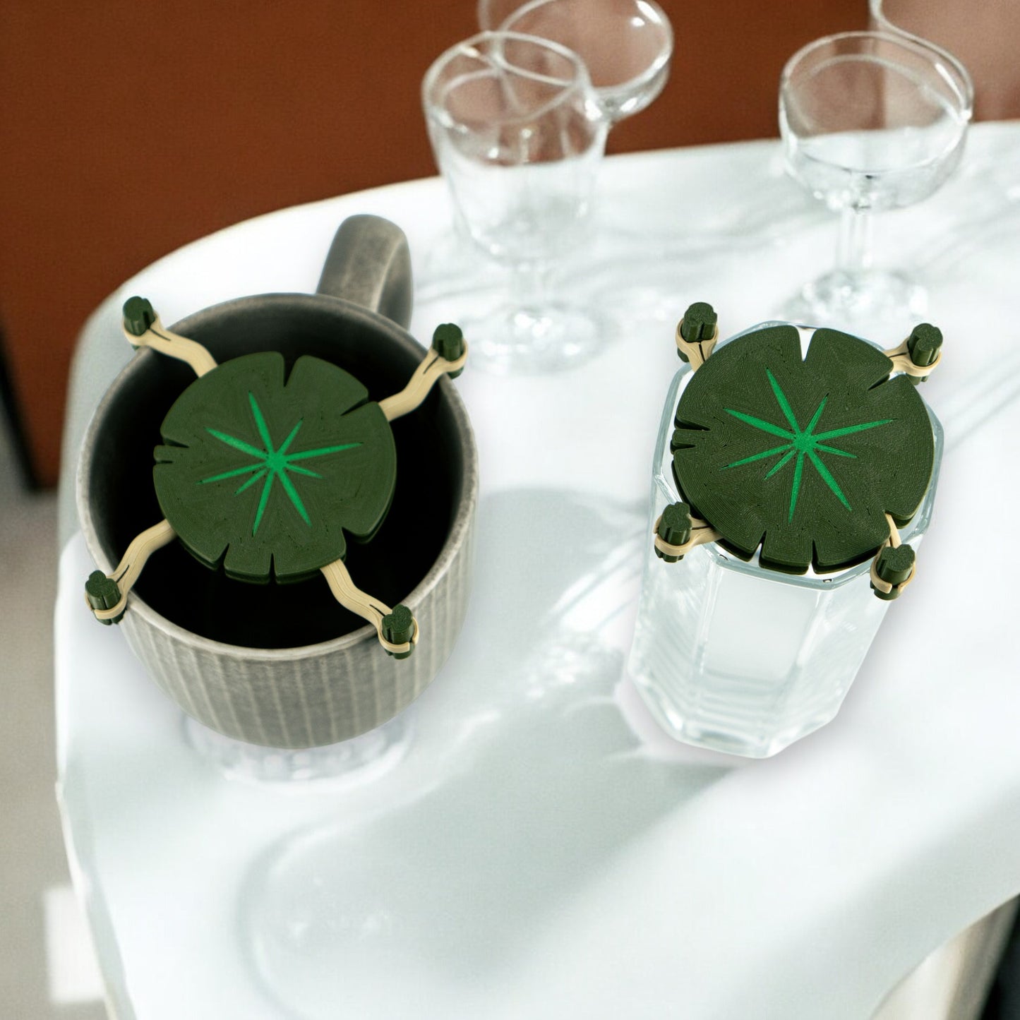 set of 4 worlds first mechanical lily pad to stack mugs & glasses holder