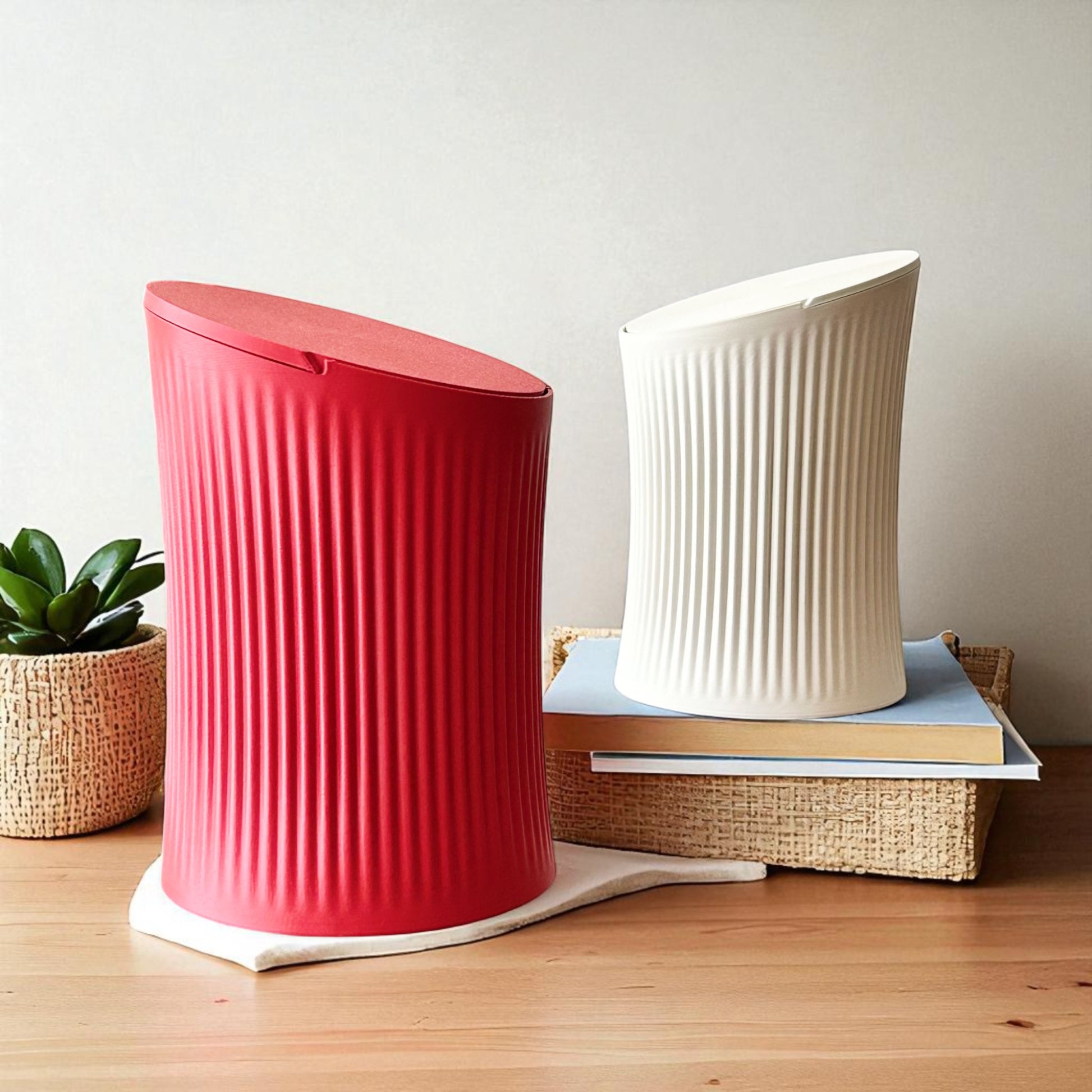 Small trash can for cotton pads, tissues, and desk clutter, minimalist design
