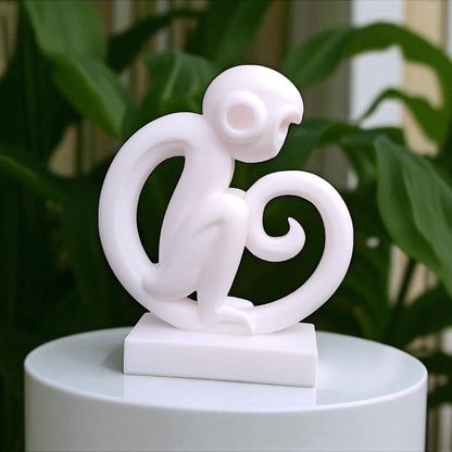 Modern artistic monkey statue with a unique abstract design, 3D printed in eco-friendly material, ideal for home decor or as a gift for animal and art lovers.