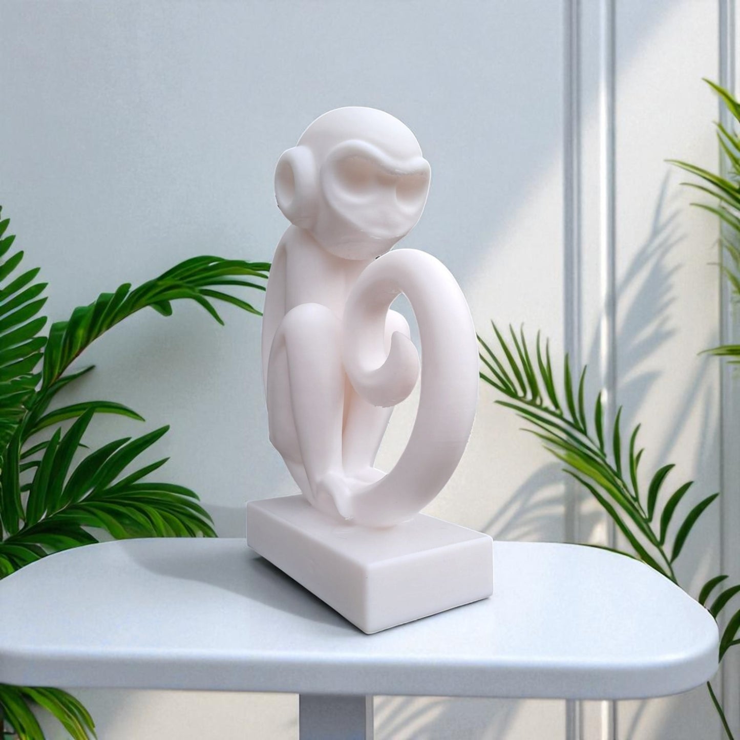 modern artistic monkey statue with a unique abstract design, 3d printed in eco-friendly material, ideal for home decor or as a gift for animal and art lovers.
