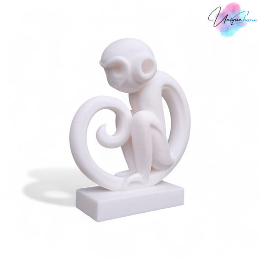 Modern artistic monkey statue with a unique abstract design, 3D printed in eco-friendly material, ideal for home decor or as a gift for animal and art lovers.