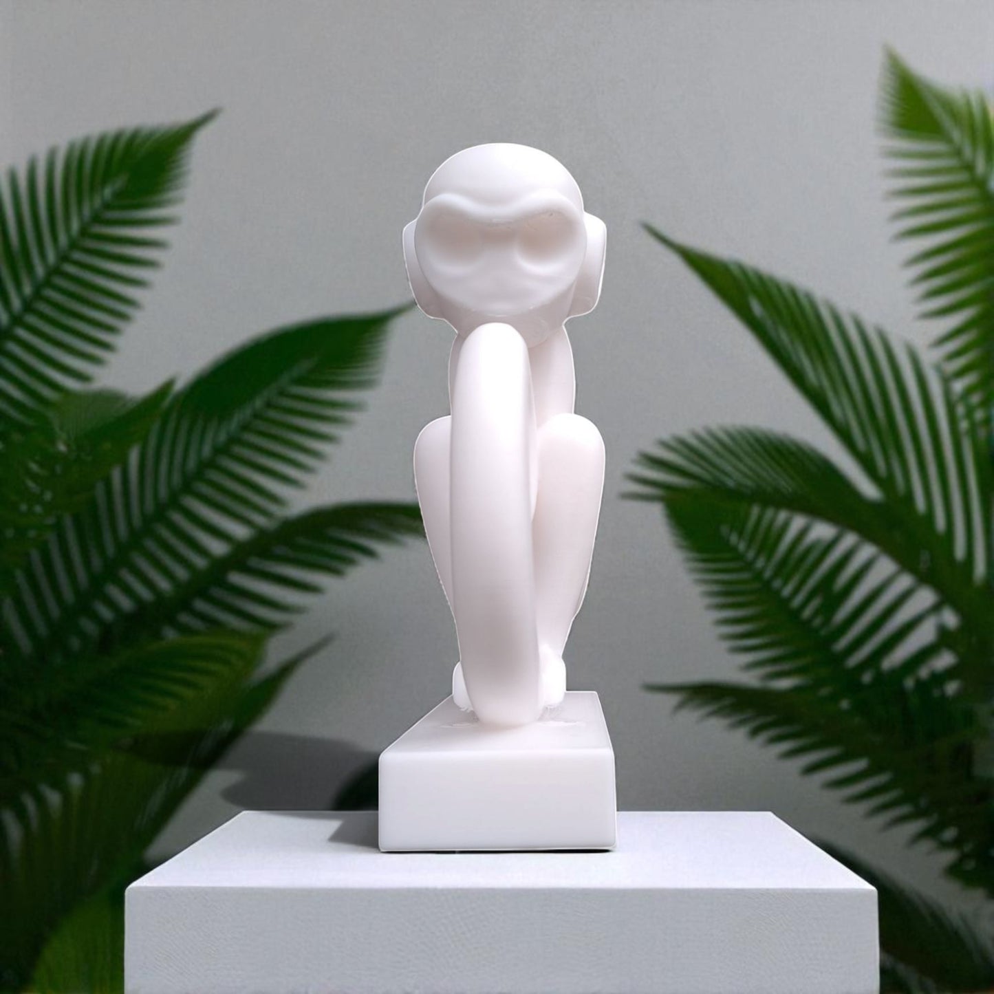 modern artistic monkey statue with a unique abstract design, 3d printed in eco-friendly material, ideal for home decor or as a gift for animal and art lovers.