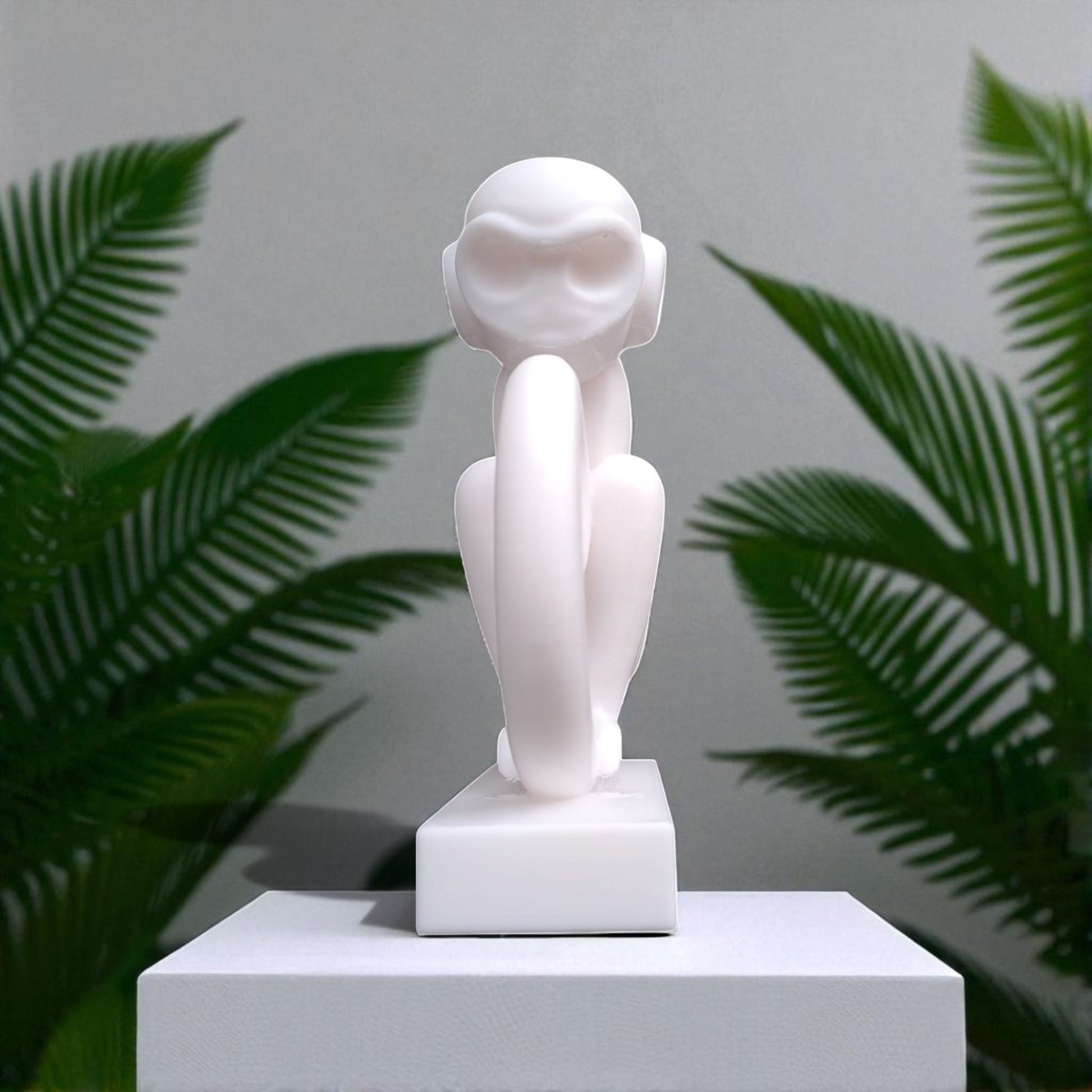 Modern artistic monkey statue with a unique abstract design, 3D printed in eco-friendly material, ideal for home decor or as a gift for animal and art lovers.