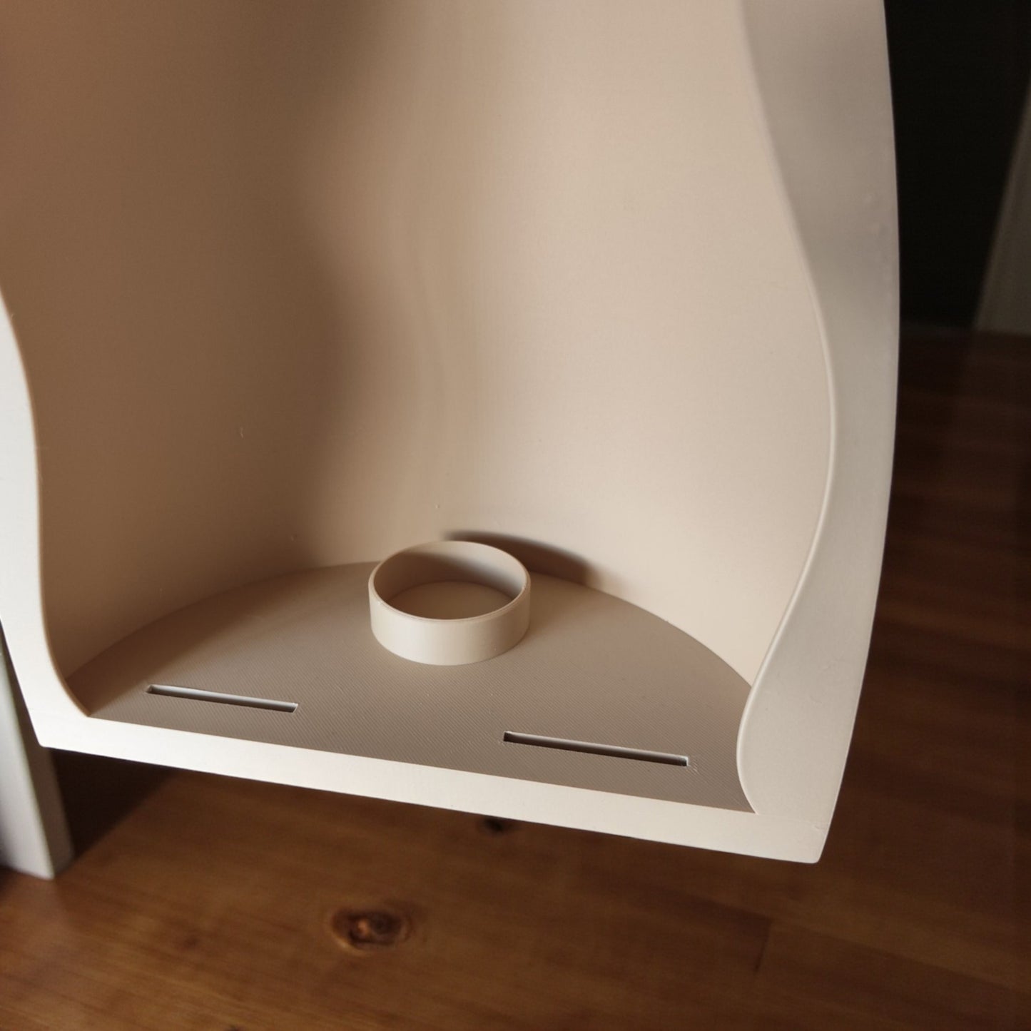 handmade nativity scene decoration displayed with a stable silhouette, holy family figures, star on top and optional led tealight, shown in a soft neutral colour. modern christmas home décor piece measuring 28.5 cm tall, 19 cm wide and 10 cm deep