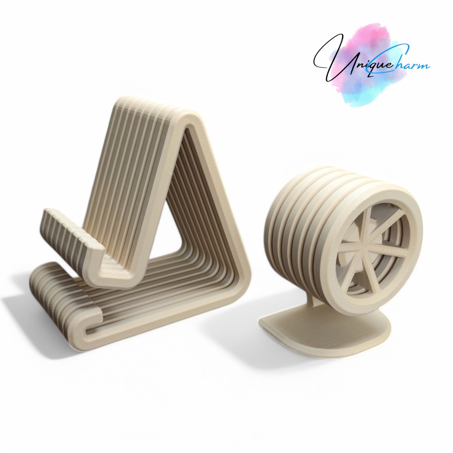 phone & smartwatch holder set ribbed design 3d printed stand for smartphones, e-readers & watches modern desk organizer