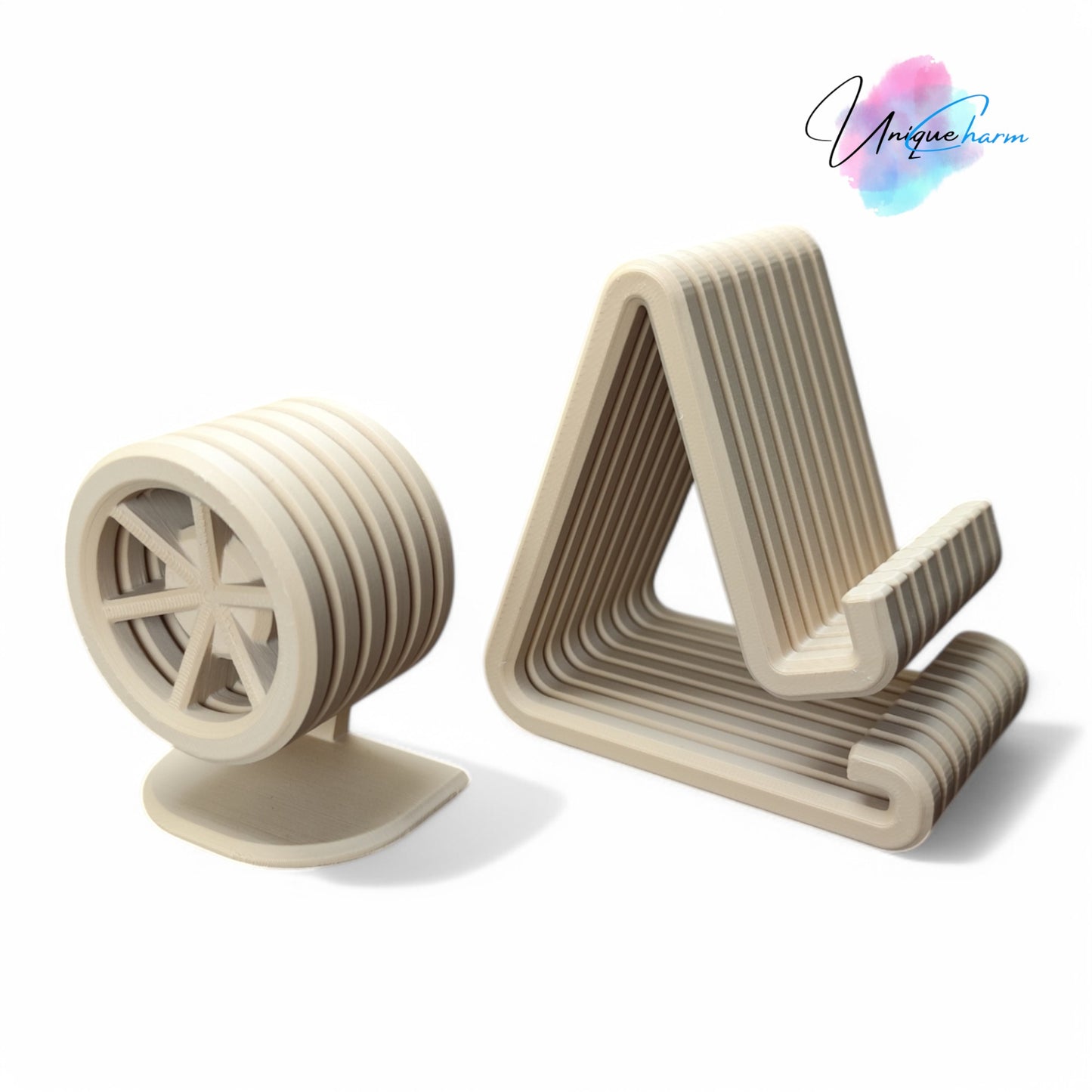 phone & smartwatch holder set ribbed design 3d printed stand for smartphones, e-readers & watches modern desk organizer