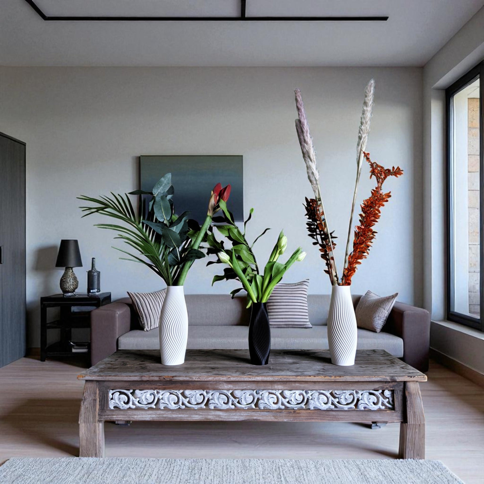 Luna Vase a modern vase featuring sleek, textured strips, perfect for contemporary decor, floral arrangements, minimalist styling, artistic interiors, home accents, elegant design, decorative pieces, unique gifts, and timeless aesthetics.