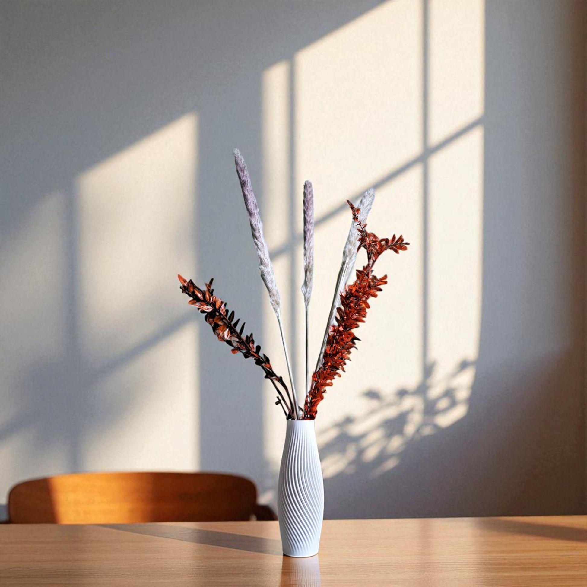 Luna Vase a modern vase featuring sleek, textured strips, perfect for contemporary decor, floral arrangements, minimalist styling, artistic interiors, home accents, elegant design, decorative pieces, unique gifts, and timeless aesthetics.