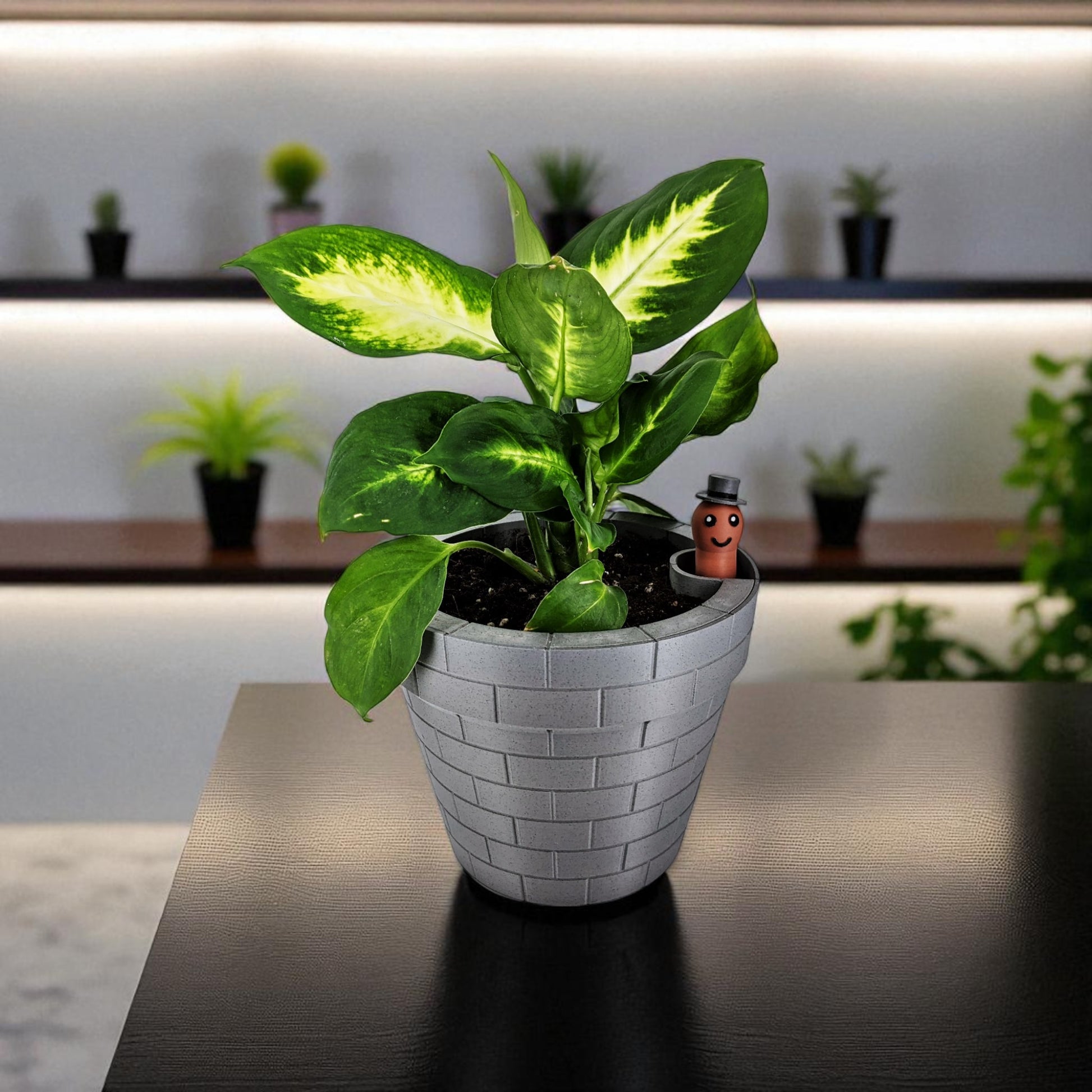 A clever and charming Worm Rise Planter featuring a worm-shaped water indicator that rises to signal when the plant has enough water. Perfect for plant lovers who value functionality and fun design