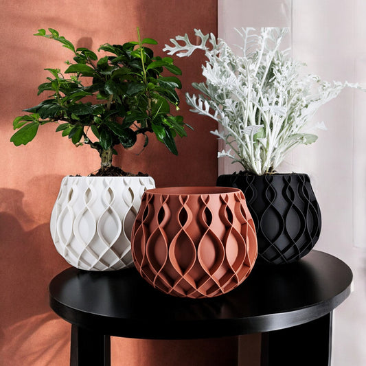 Bellvere Planter Pot with Tray Modern 3D Printed Design Elegant Home Décor Style