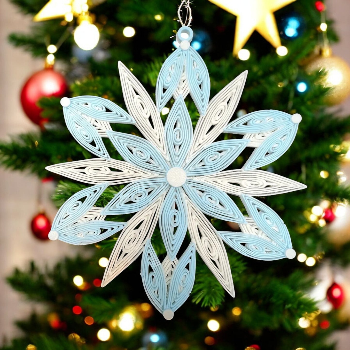 snow flake ornament –3d-printed christmas tree decoration for festive winter decor